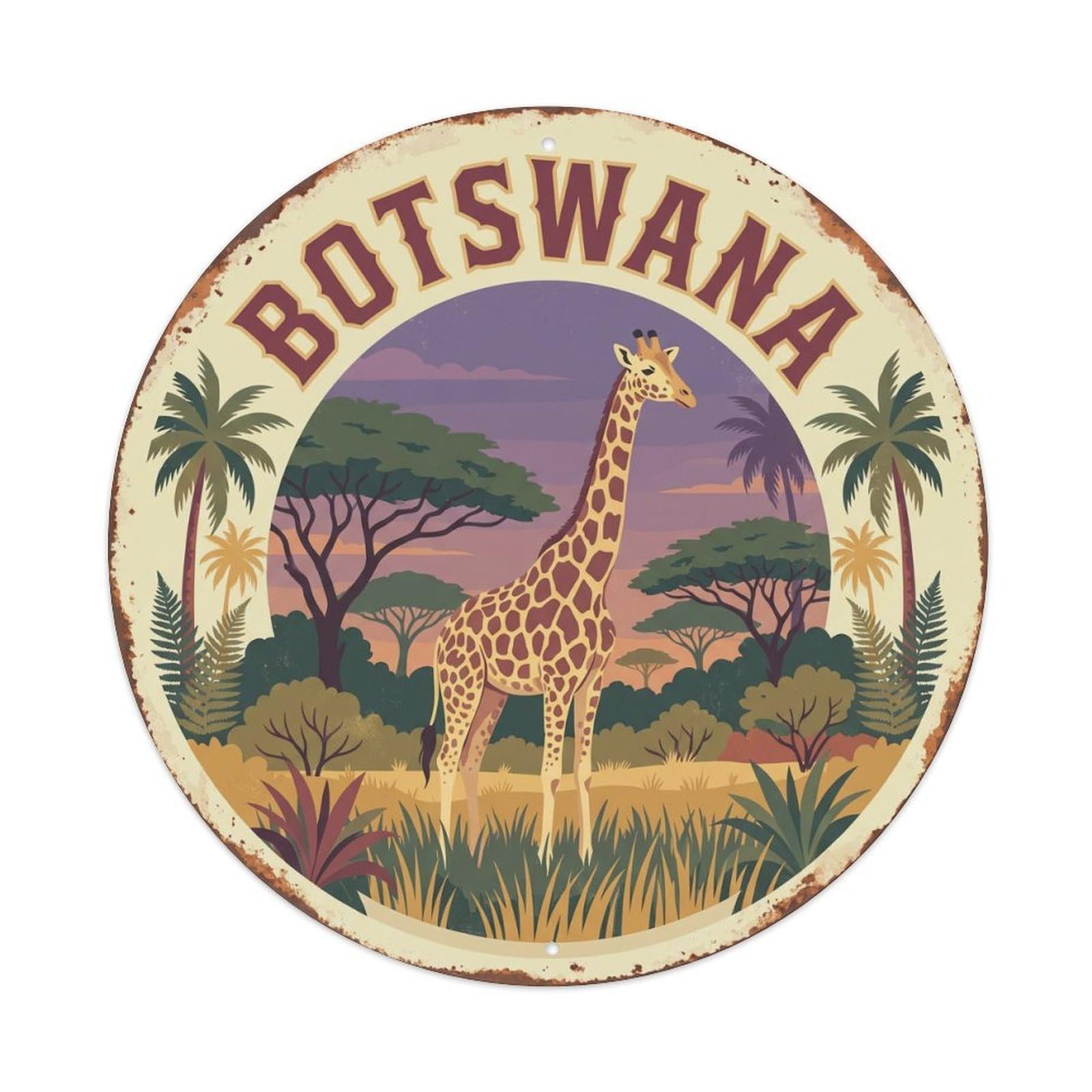 Botswana Giraffe Woodland Twilight Metal Tin Sign