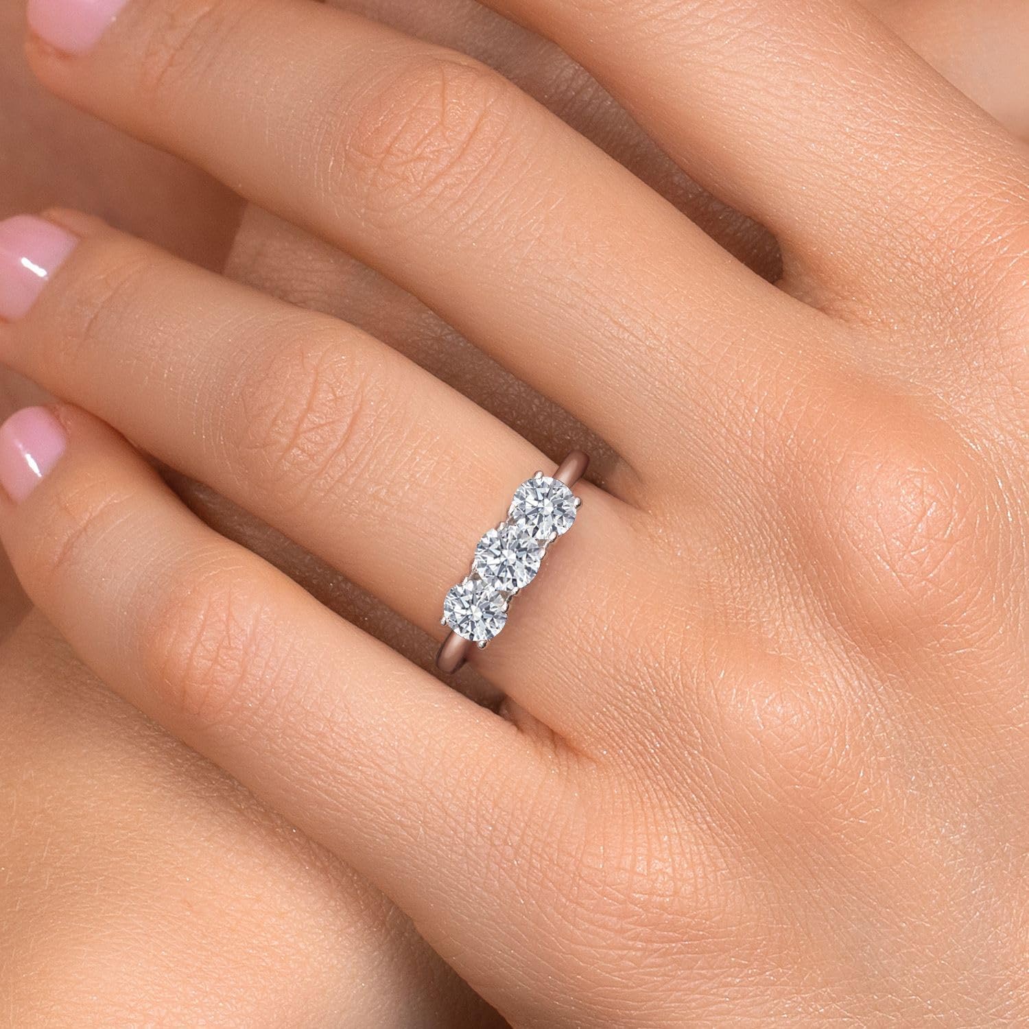 Gem Stone King 1.50 Cttw Lab Grown Diamond 3-Stone Engagement Ring For Women | 925 Sterling Silver | Round 5MM | Gemstone April Birthstone | DEF Color | VVS-VS Clarity - Image 4