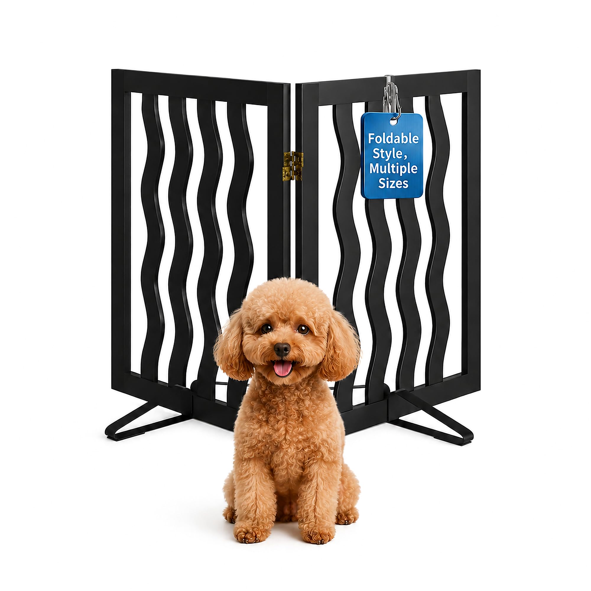 Semiocthome No-Drill Stair Gate, 61cm High Foldable Pet Gate, with a Maximum Extension of 94cm on 2 Sides, Suitable for Small Dogs (Wave Design)
