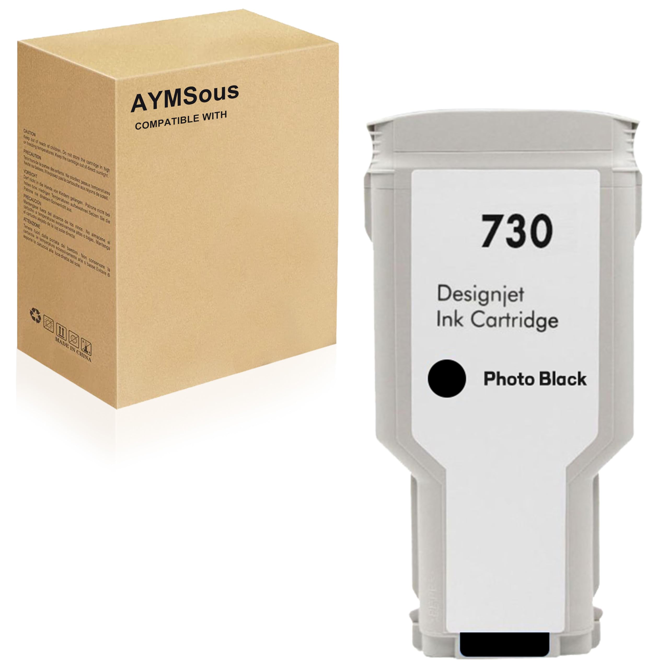 AYMSous Compatible HP730 Ink Cartridge Replacement HP 730PBK for HP DesignJet T1600 T2600 T1700 MFP Series Printers (300ML P2V73A - Photo Black)