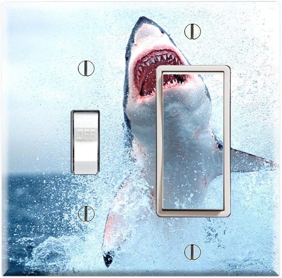 Graphics Wallplates - Great White Shark Attack - Toggle Rocker/GFCI Combo Wall Plate Cover