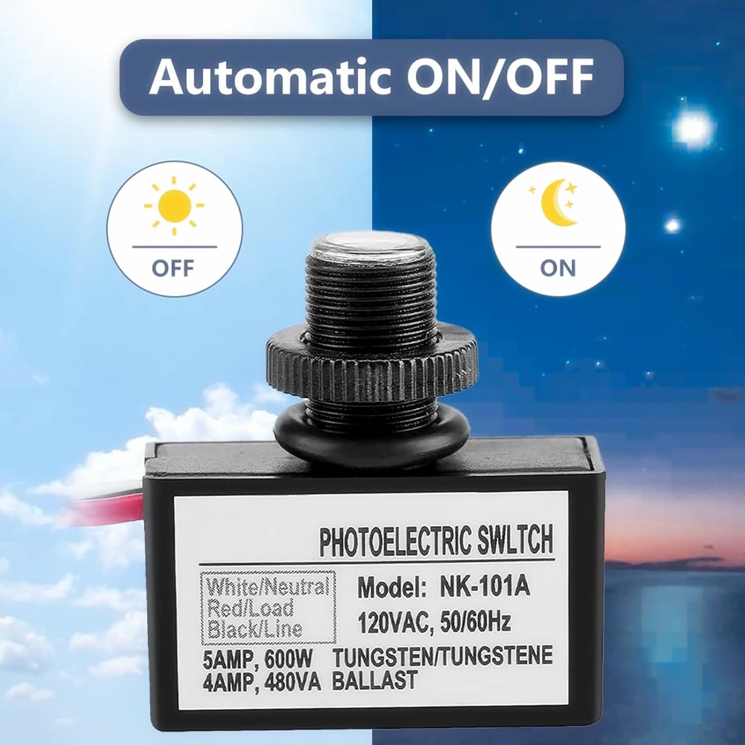 Zerodis 120V Dusk to Dawn Sensor Photoelectric Switch, Automatic, Black