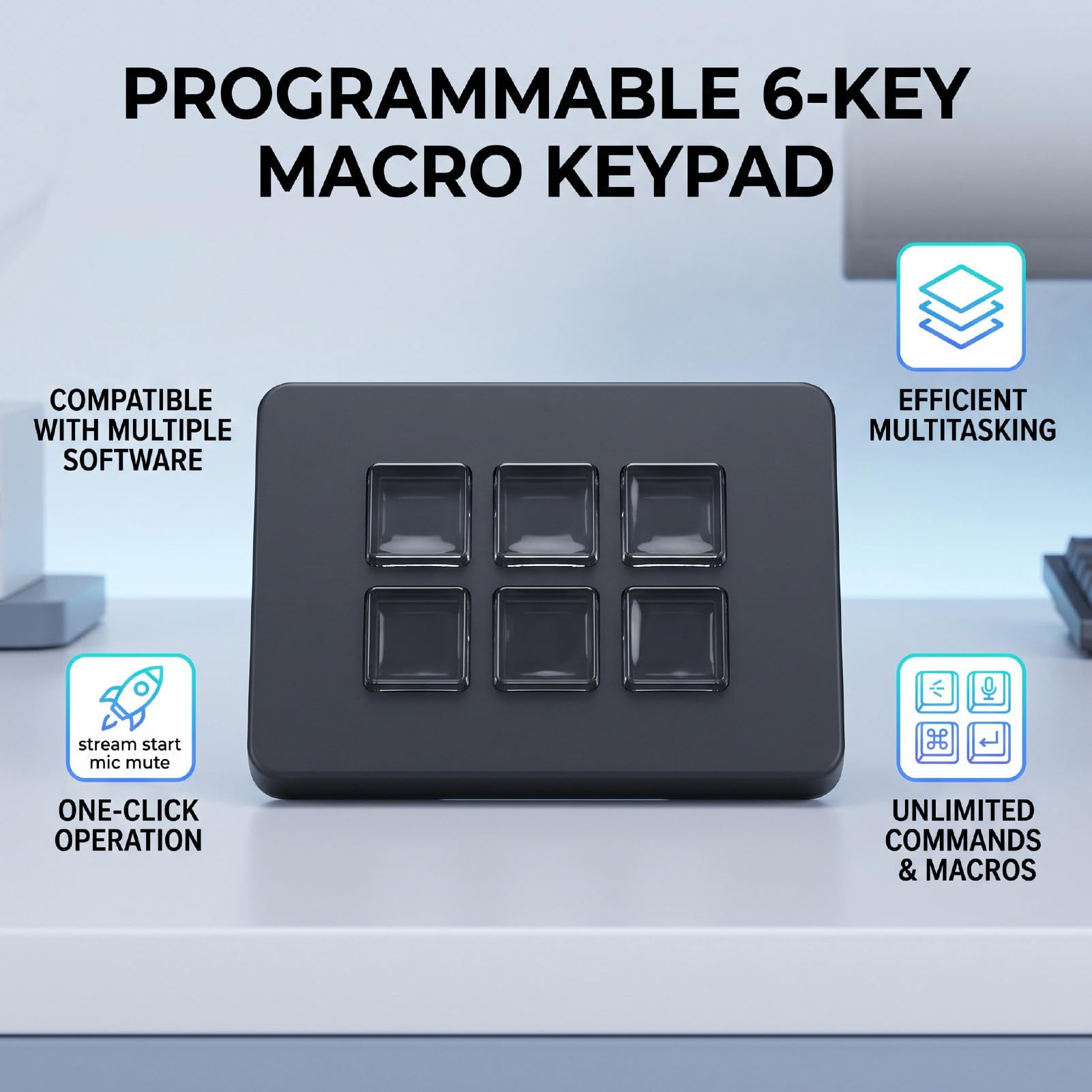 Fabater Plataforma controladora transmisión con 6 teclados Macro (Black)