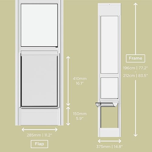 Miniatura 3 de Hakuna Pets Puerta de vidrio blanco para mascotas para puertas correderas, grande, altura ajustable de hasta 83.5 pulgadas, instalación sin daños o