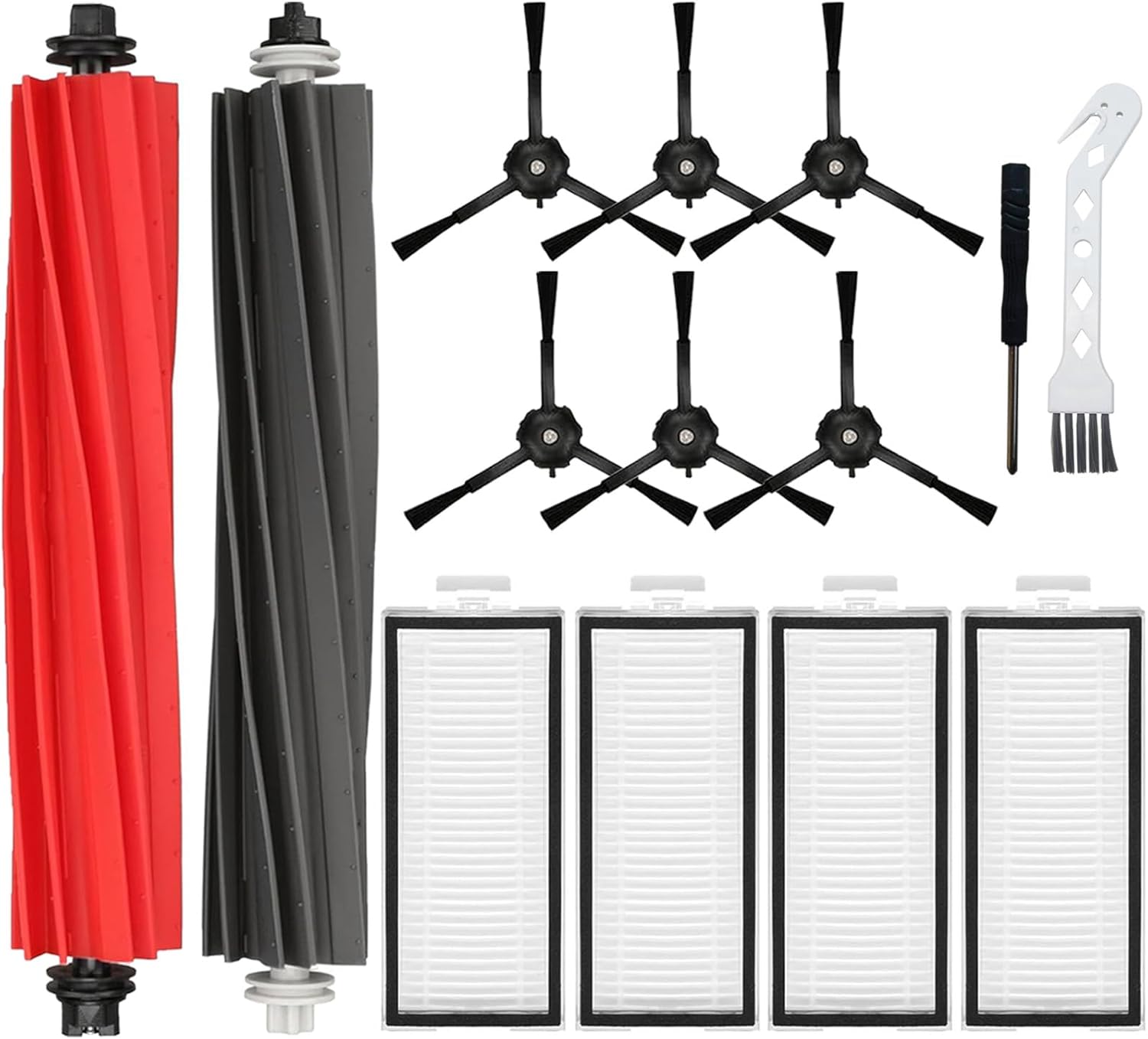 14 Pack Replacement Kits for Roborock Q5 Max+/ Q5 DuoRoller+/ Q5 Pro/ Q5 Pro+/ Q8 Max/ Q8 Max+ Robot Vacuum, 2 Main Brush 6 Side Brush 4 HEPA Filter 1 Cleaning Brush 1 Screwdriver