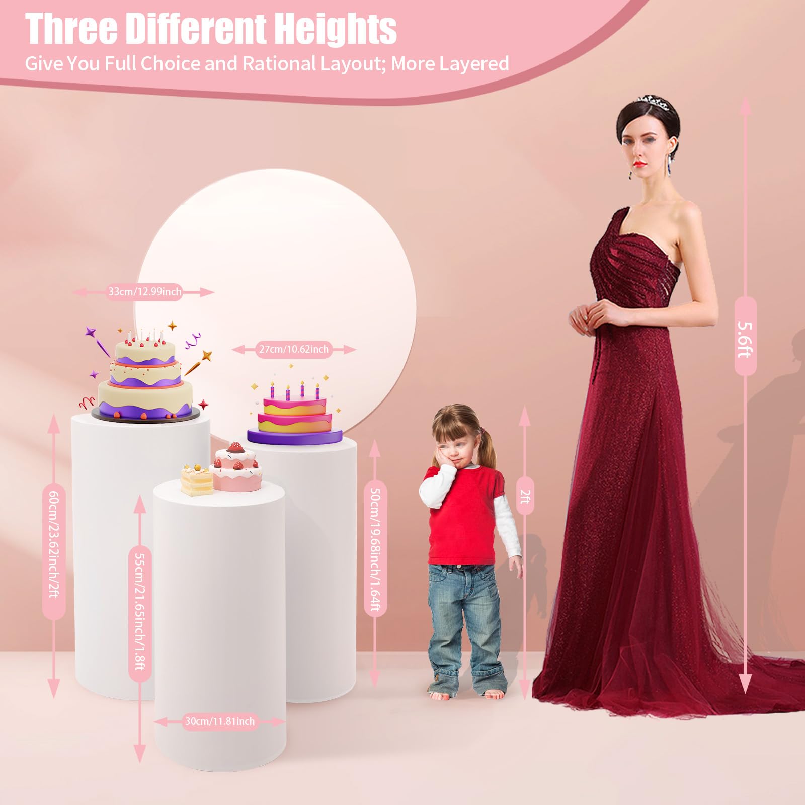 LYNICESHOP 3 Pcs Round Cylinder Pedestal Stands for Wedding Party, White Display Pedestals for Dessert Tables & Event Decor