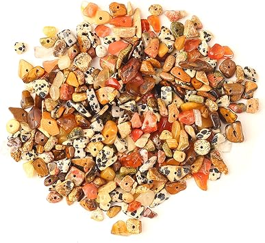 DAHI 480pcs Natural Chip Stone Beads Gemstone Bead Chips for Threading Assorted Crystals Chips Stone Beads for Bracelets Jewelry Natural Irregular Drilled DIY Gemstones Multicolor-A