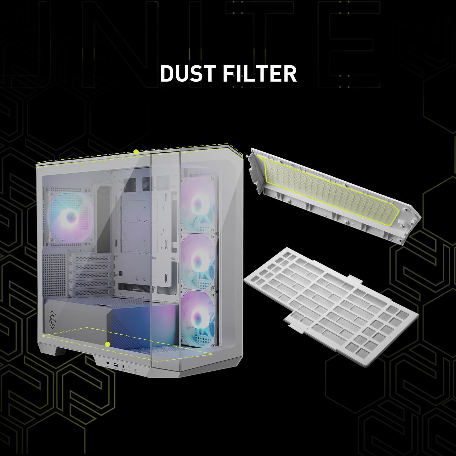 MSI MAG PANO M100R PZ White - Case per PC da gioco Mid-Tower Premium - Pannello laterale in vetro temperato - Ventole ARGB da 120 mm - Supporto per raffreddamento a liquido fino a 360 mm - Custodia di