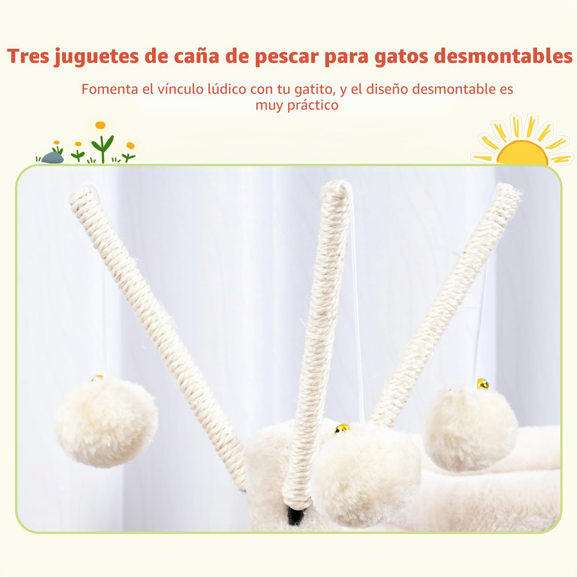 Hey-brother Rascador para Gatos, con Juguetes Extraíbles,Cueva, MPJ008SM | 100cm Árbol Rascador Para Gatos, con Cesta, Plataforma,Rampa Rascadora, para Gatitos de Interior, Beige