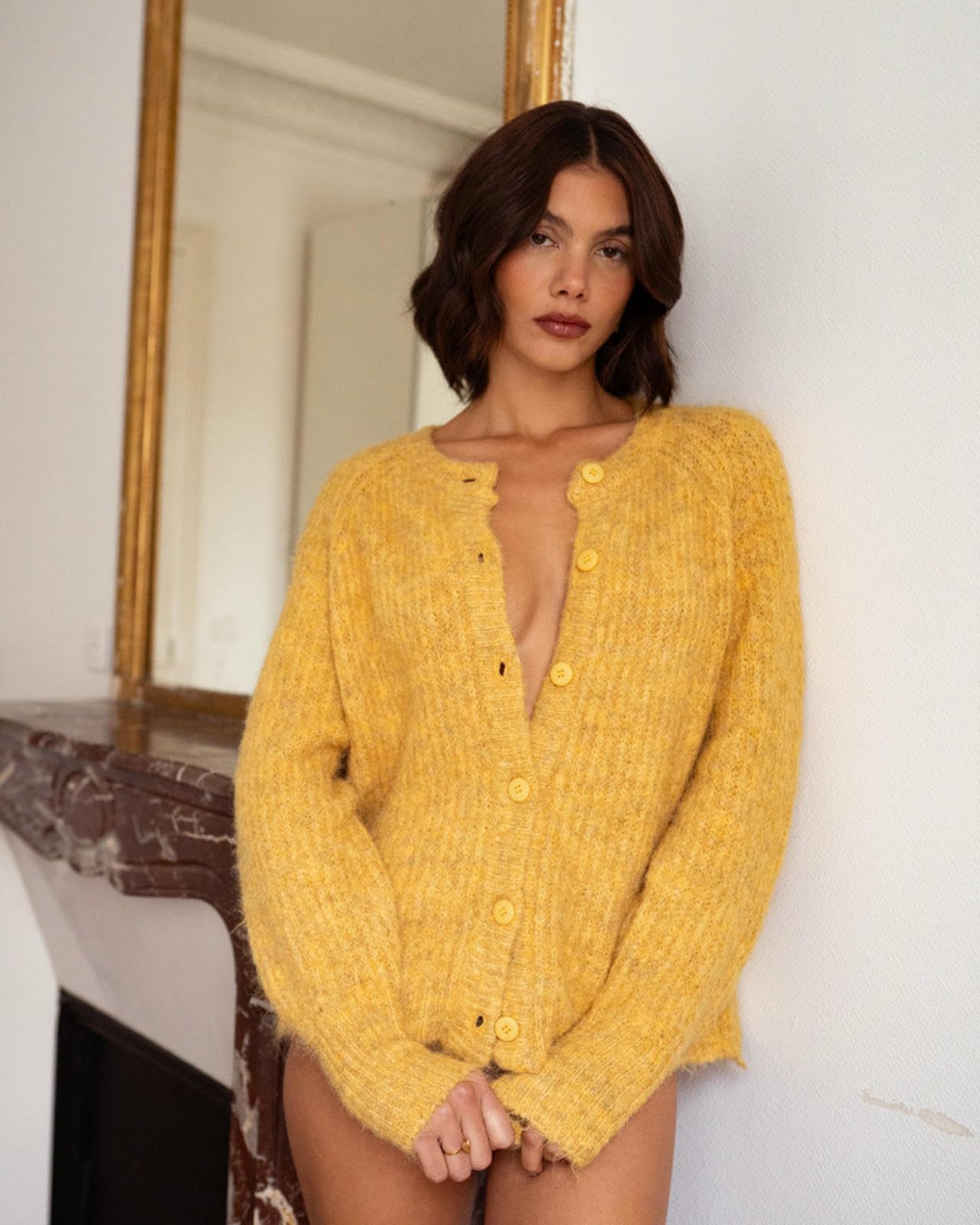 Maglioni Maglione da Donna A Maniche Lunghe Lavorato Maglia Sexy, Perfetto per L'autunno E l'inverno -Giallo-l
