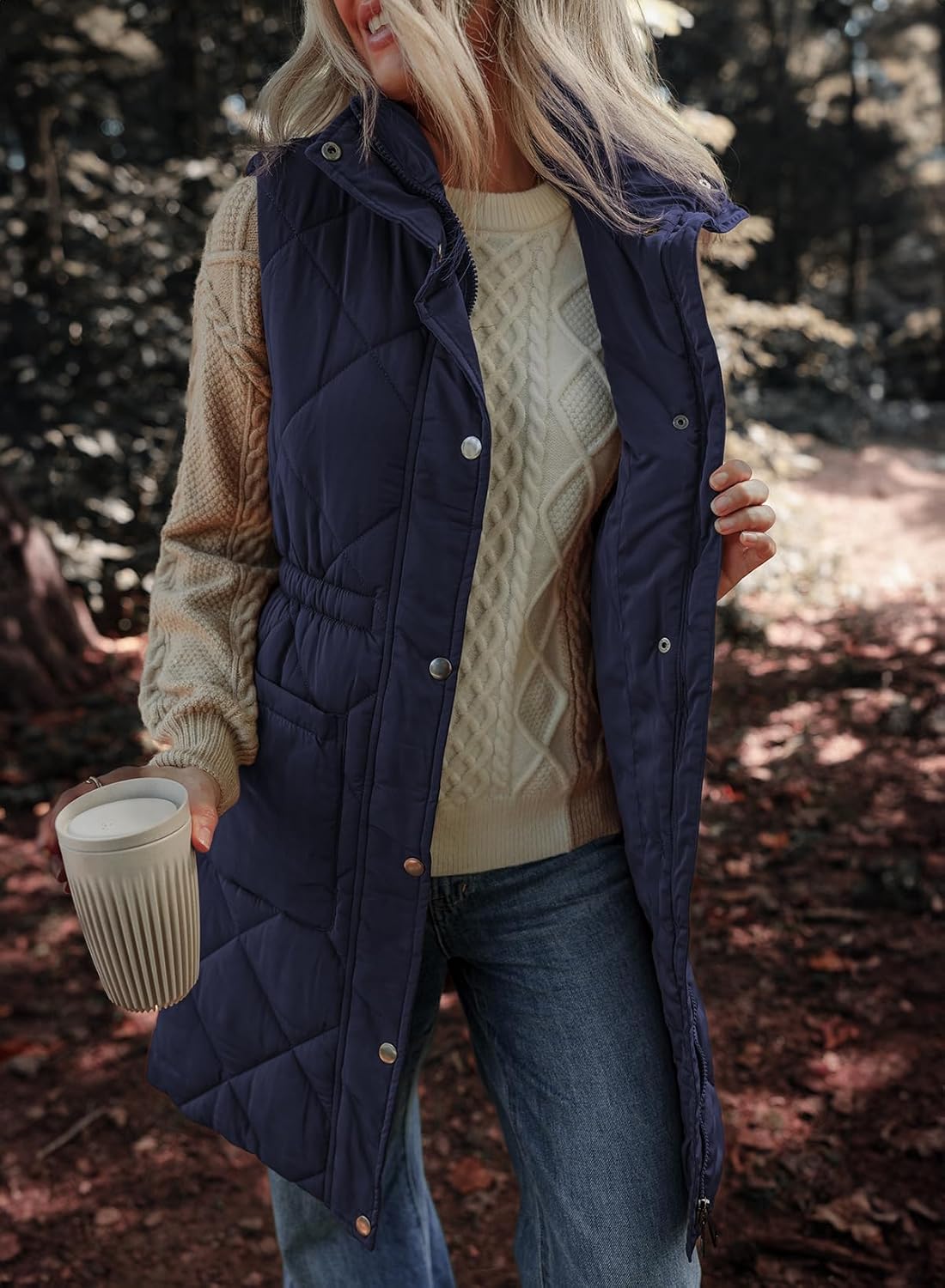 Dokotoo Women's Casual Winter Long Puffer Vest Stand Collar Sleeveless Puffy Jackets Coat with Pockets - Image 4