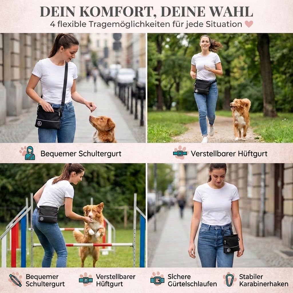 HUND IST KÖNIG Leckerlietasche für Hunde mit Einhand-Magnet-Verschluss, 2 Zip-Fächer, herausnehmbare Innentasche, Leckerlibeutel für Hunde fürs Gassi & Hundetraining, inkl. Trainings-eBook