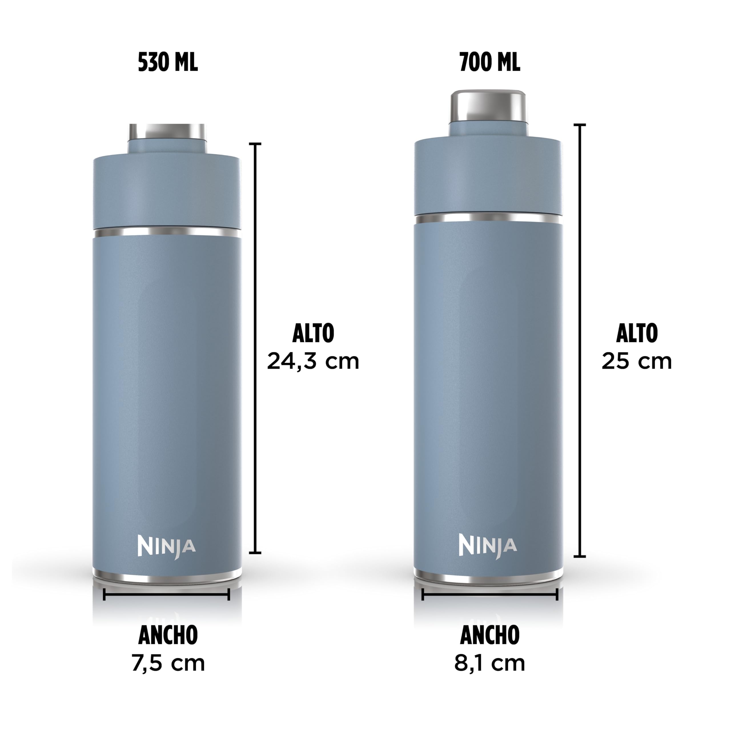 Ninja Thirsti botella de agua de acero inoxidable 700 ml, térmica con tapa antigoteo y triple aislamiento para bebidas con gas, calientes y frías, botella deportiva y de viaje, azul, DW2401EUUKBL