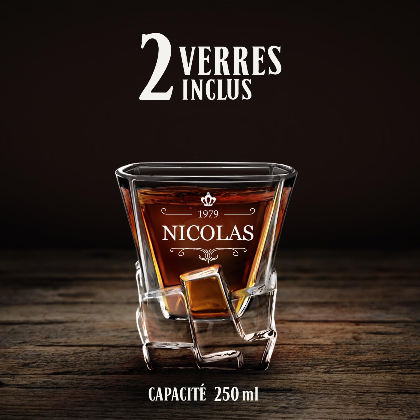 Maverton Carafe et 2/4 / 6 verres - Avec motif décoratif - Ensemble personnalisé pour homme - Set élégant pour lui - Ensemble à whisky au design unique - Pour connaisseur - Cadeau Noel - Couronne
