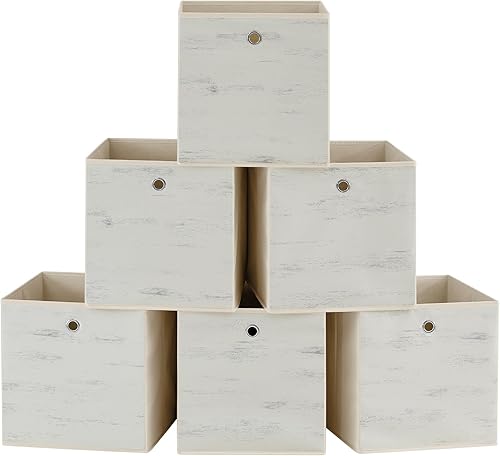 Miniatura 9 de SONGMICS Cubitos de almacenamiento, juego de 6 contenedores de almacenamiento con asas, cajas de almacenamiento plegables de tela Oxford y tela no