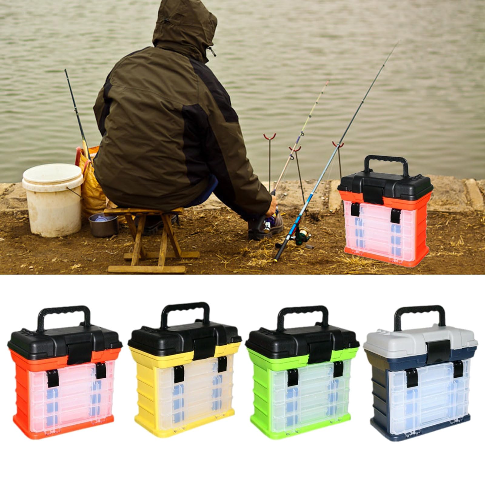QIEIEI 4 Layer Box Water Proof Baits Case Outdoor Tackle Box,Protective Grip Carry Case for Survival Tool Storage Container