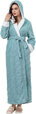 Hellomamma Plush Hooded Robes for Women Long Fleece Bathrobe with Pockets