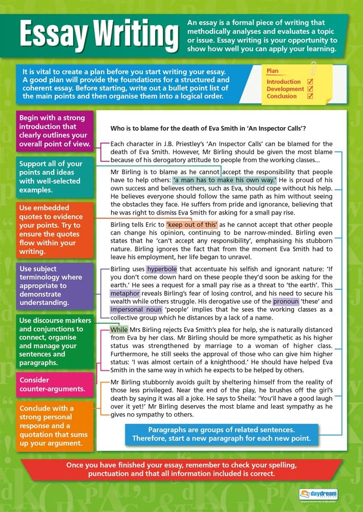 Daydream Education Essay Writing Classroom Poster - Laminated - EXTRA LARGE 33” x 23.5” - English Language Arts Middle & High School Class Decoration - Wall Charts