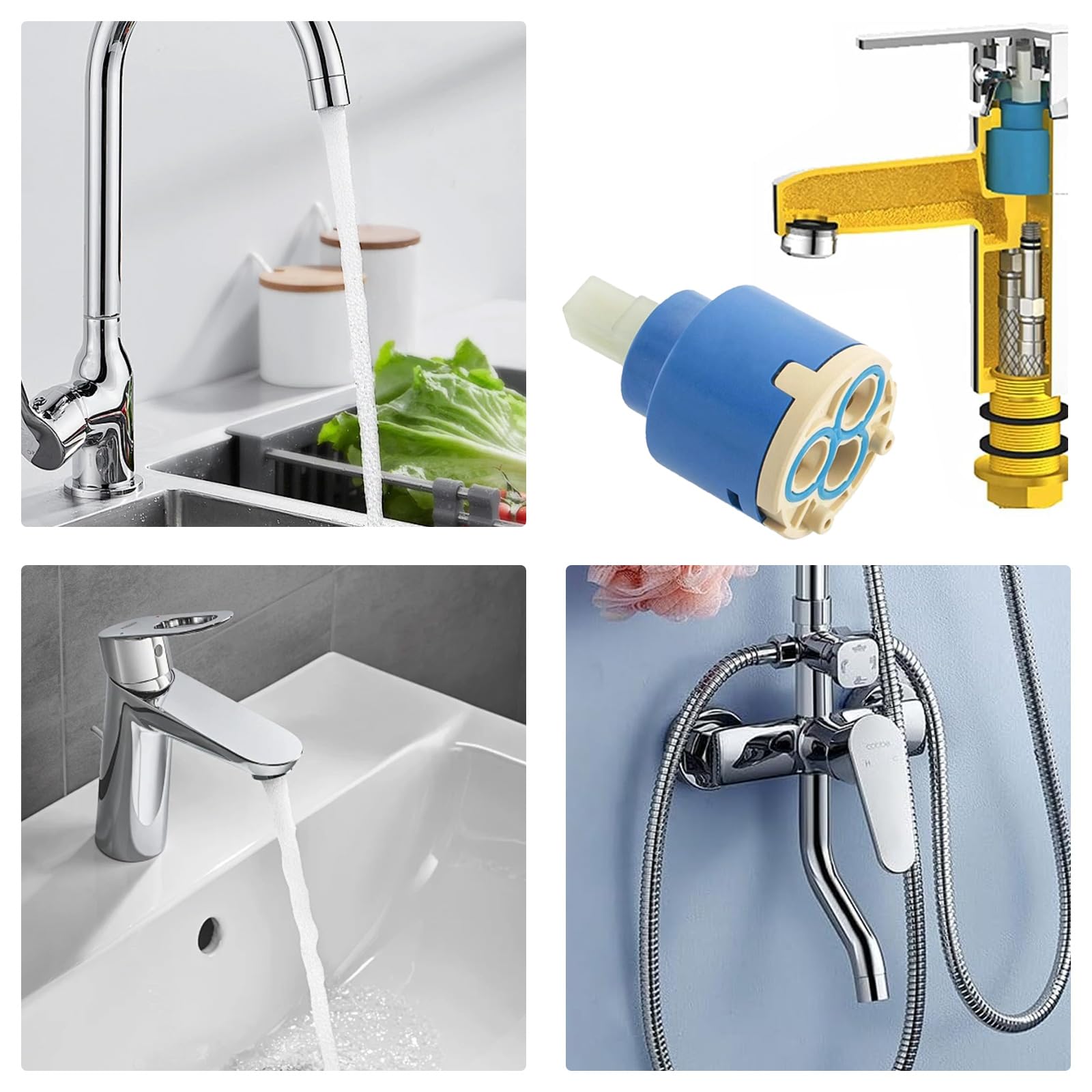 Cartucho de grifo de ducha de 35 mm, cartucho de válvula de un solo mango para grifos de cocina y baño, ducha y mezclador, cartucho mezclador de agua duradero