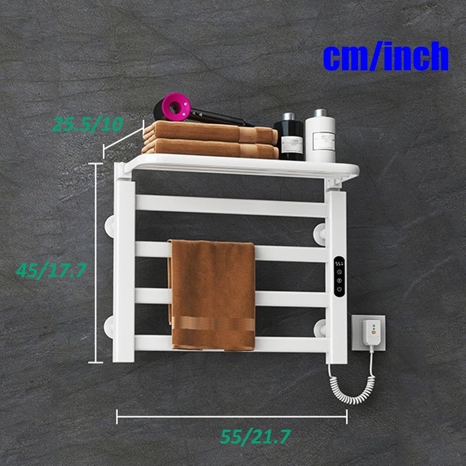 Smart Towel Warmer for Bathroom - Wall-Mounted 4-Bar Heated Towel Rack with Touch Screen Timer & Top Shelf Stylish White & Black Design for Ultimate Comfort