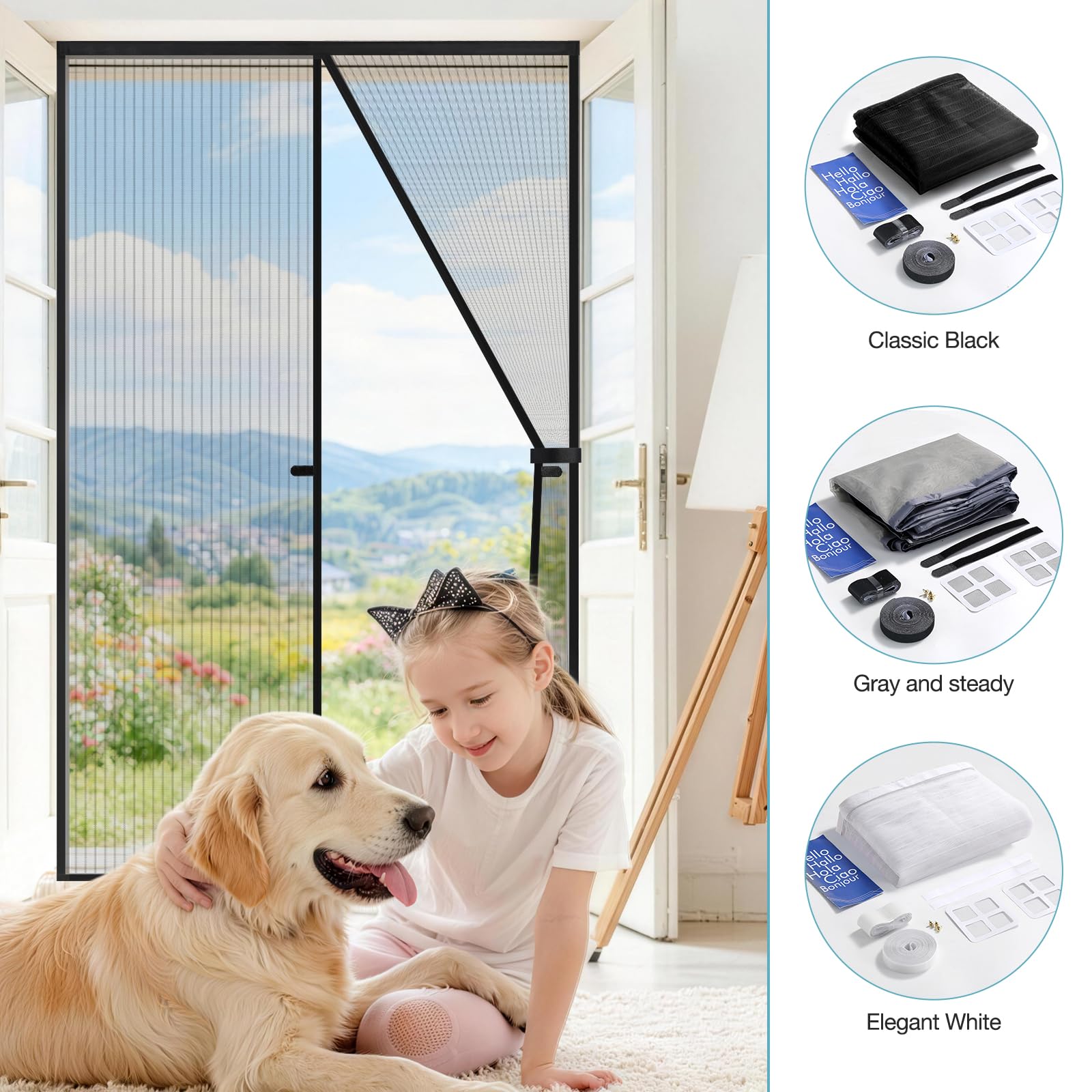 Mosquitera Puerta Magnética 80x190 cm, Anti-Insectos, Cortina Mosquitera para Puerta Exterior Cocina Balcón y Patio, Fácil instalación, Apto para Niños Mascotas, Negro