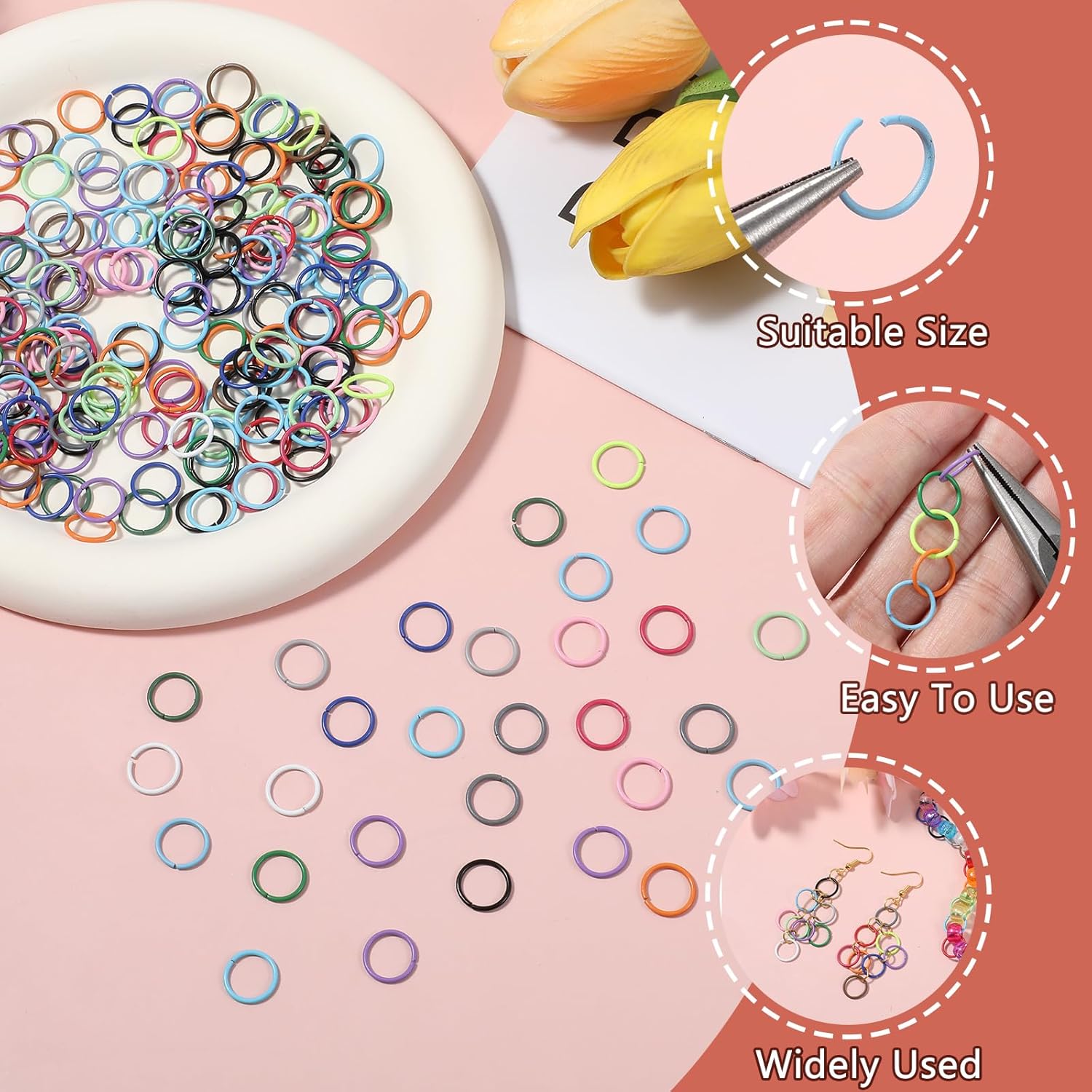 300 Pcs Colored Jump Rings 10mm Iron Metal Jump Rings Close O Ring Connectors Jewelry DIY Findings for Jewelry Keychain Choker Earring Necklaces Bracelet Making - Image 3