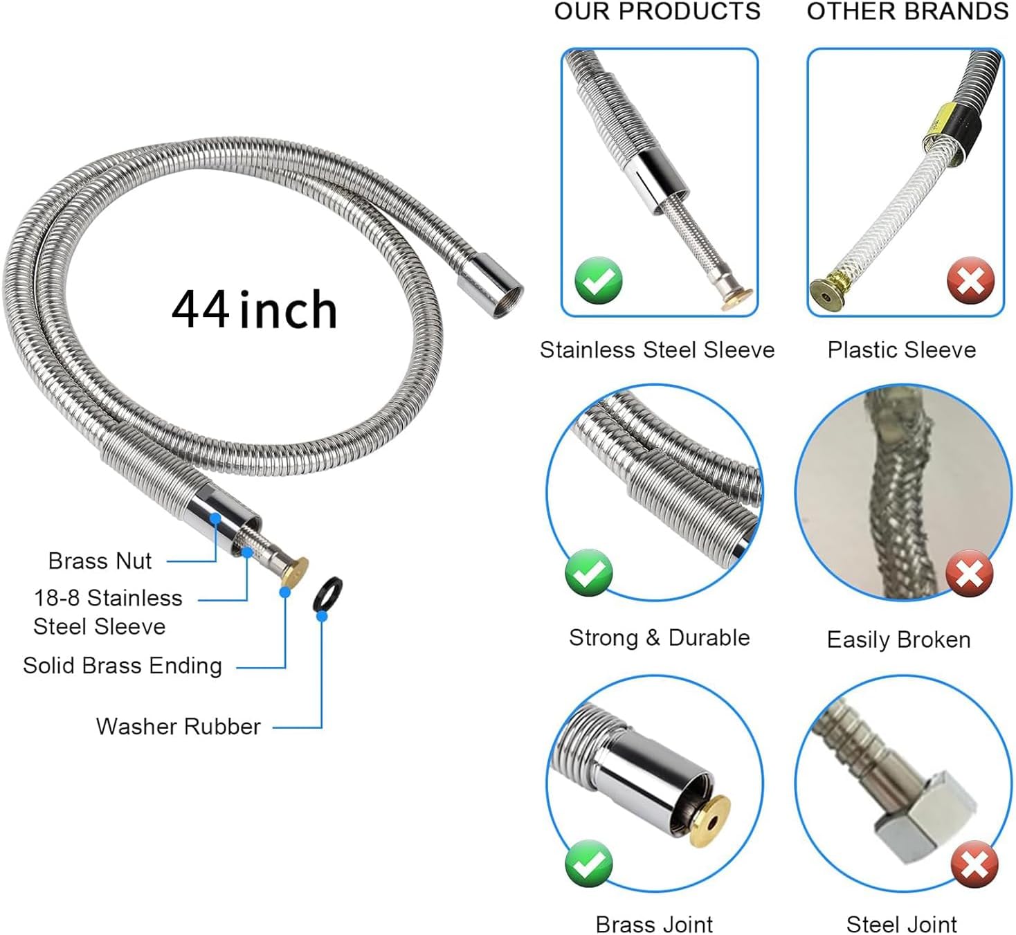 Commercial Pre-Rinse Spray Valve with 44inch Flexible Hose & Overhead Spring High Pressure Dish Sink Sprayer Heavy Duty Stainless Steel Easy to Install Ideal for Restaurants and Home Kitchens(Black)