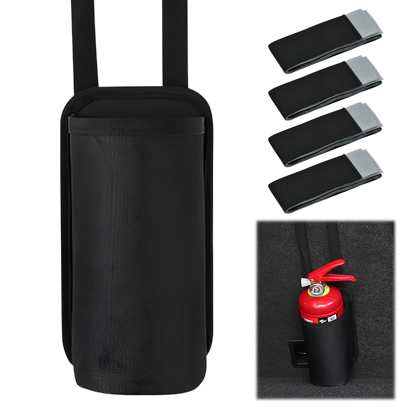 Soporte para Extintor de Incendios, Bolsa Colgante de Almacenamiento para Incendios para Bebidas, Teléfonos, Paraguas, con 4 Pegatinas Mágicas de tres Tamaños con Correas Fijas