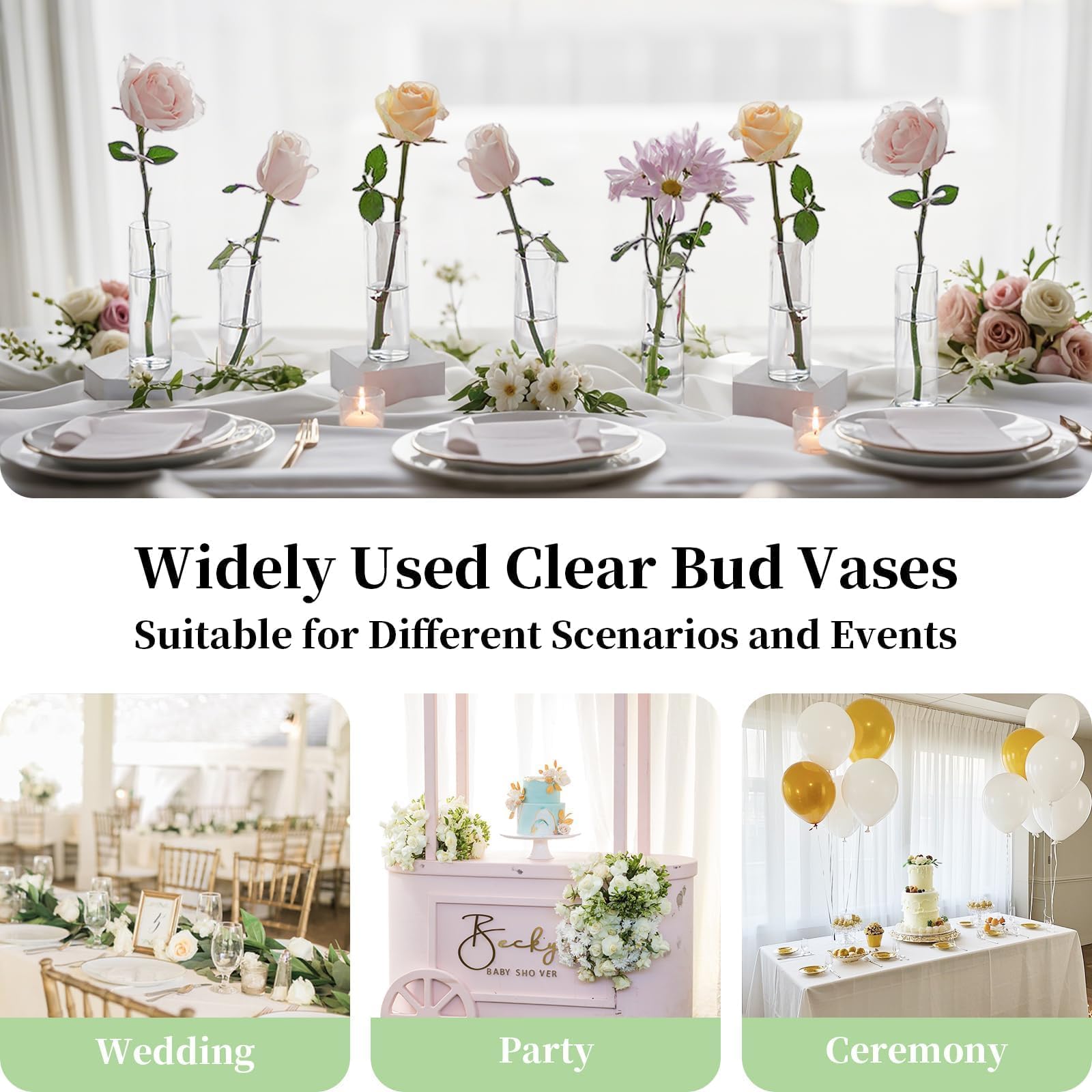 Glasseam Jarrón Cilíndrico de Cristal para Mesa: 24 Piezas de Pequeños Jarrones para Centro de Mesa de Boda Fiesta Decoración de Mesa en Casa - Jarrón Moderno Transparente para Rosas y Tulipanes