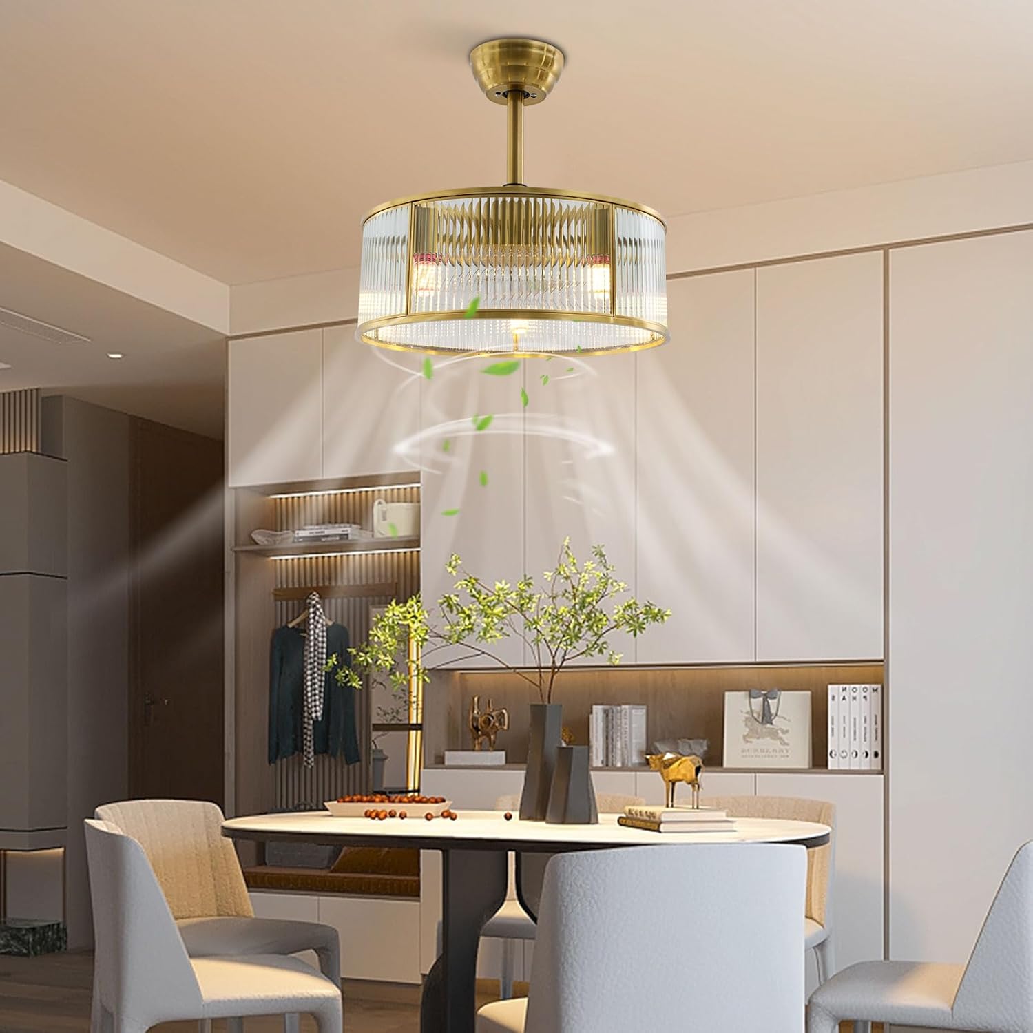 Ceiling Fans with Lights and Remote, 18" Modern Low Profile Ceiling Fan with Light Reversible Function Water Ripple High-Transparency Lampshade 6-Speed Adjustable Fan 1/2/4/8-Hour Timer