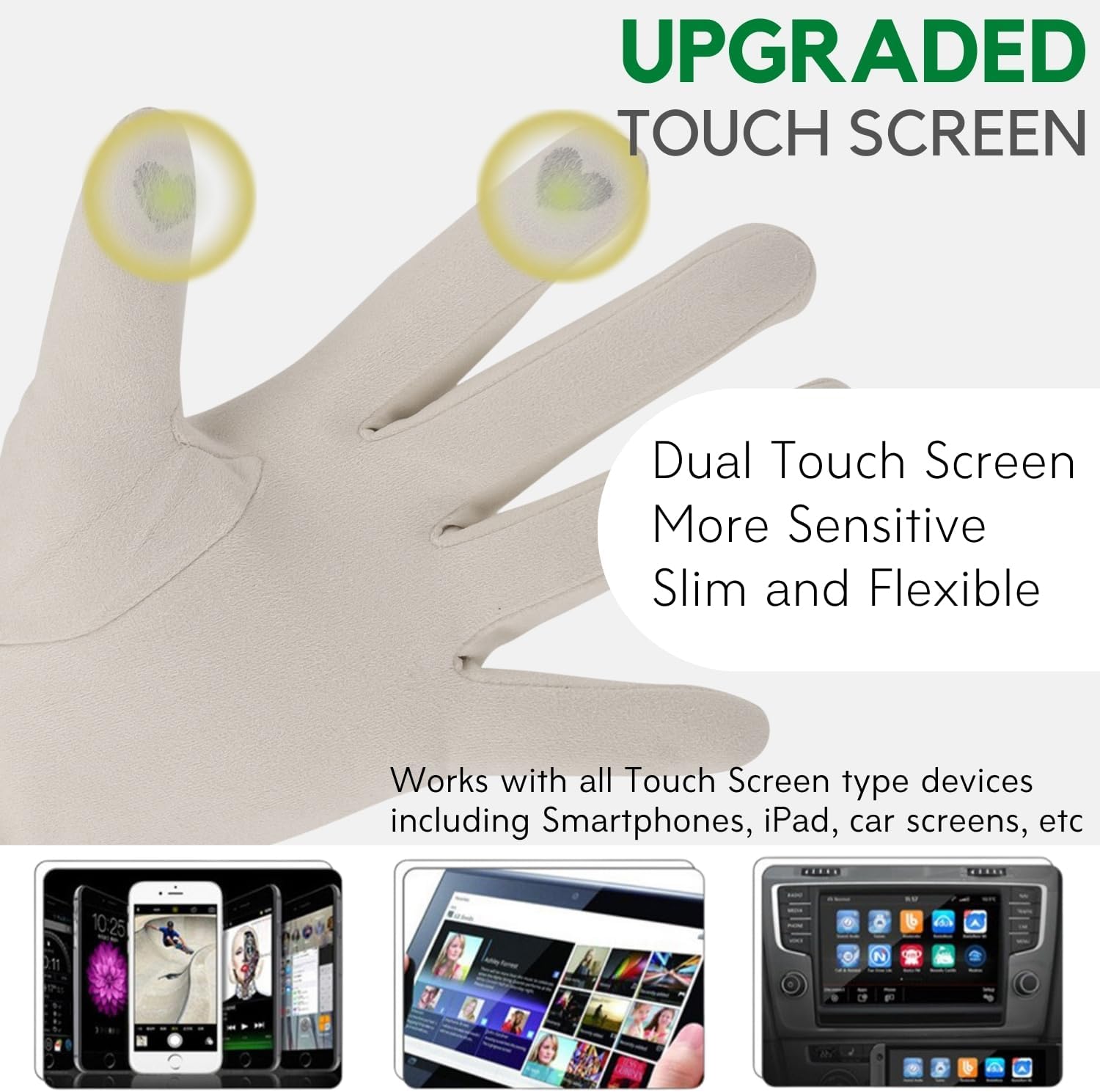 F Flammi Women's Winter Suede Gloves with Fur Cuffs - Soft, Warm, Touchscreen, Fleece Lined - Image 2