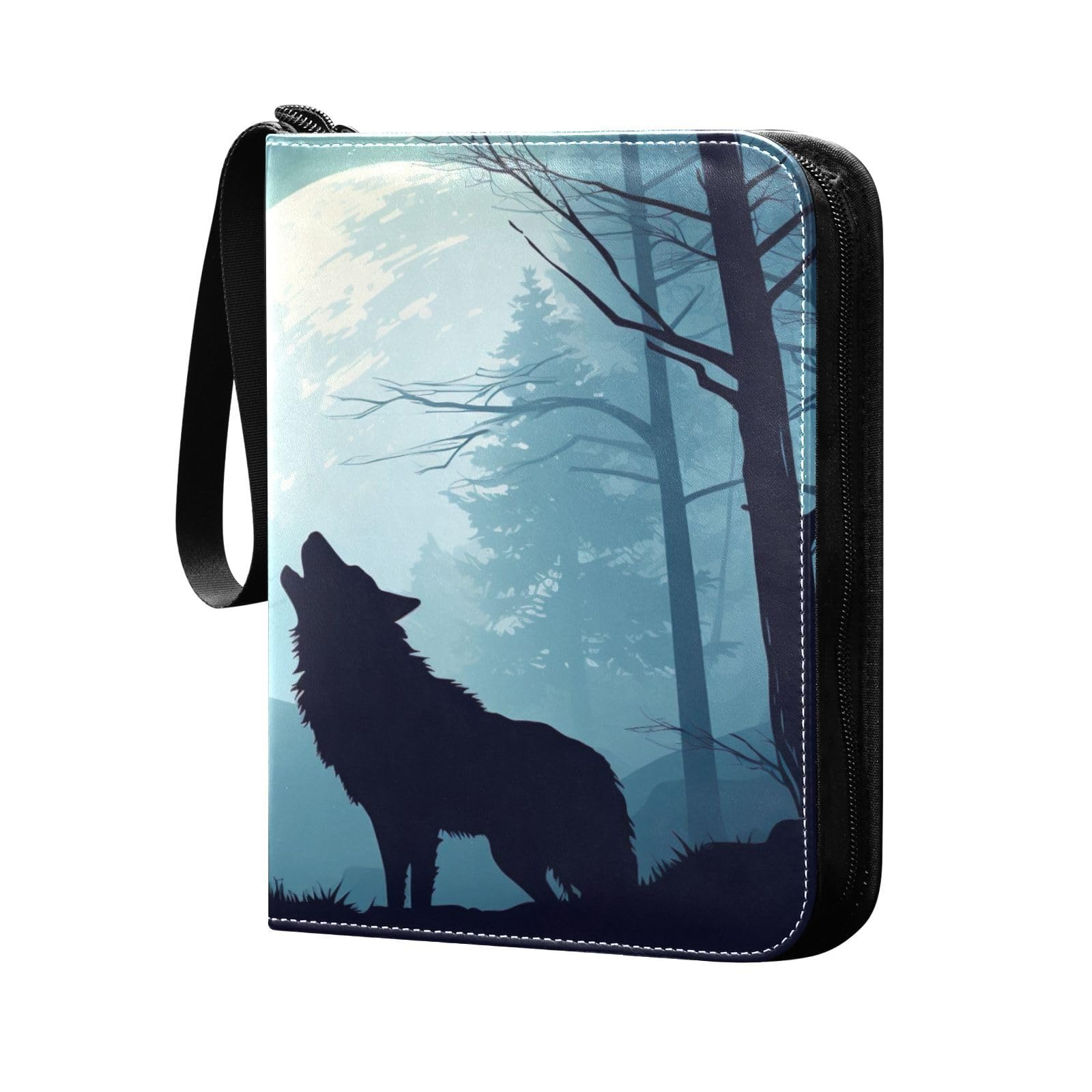 SDMKA Wolf Howling Pattern Card Binder 4-Pocket, 400 Pockets Trading Cards Holder Games Card Albums Storage Organizer Case for Football, Baseball Cards