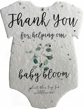 Infant Bodysuit Shape Thank You Baby Blooms Seed Paper 3" x 2" Set of 12 Green