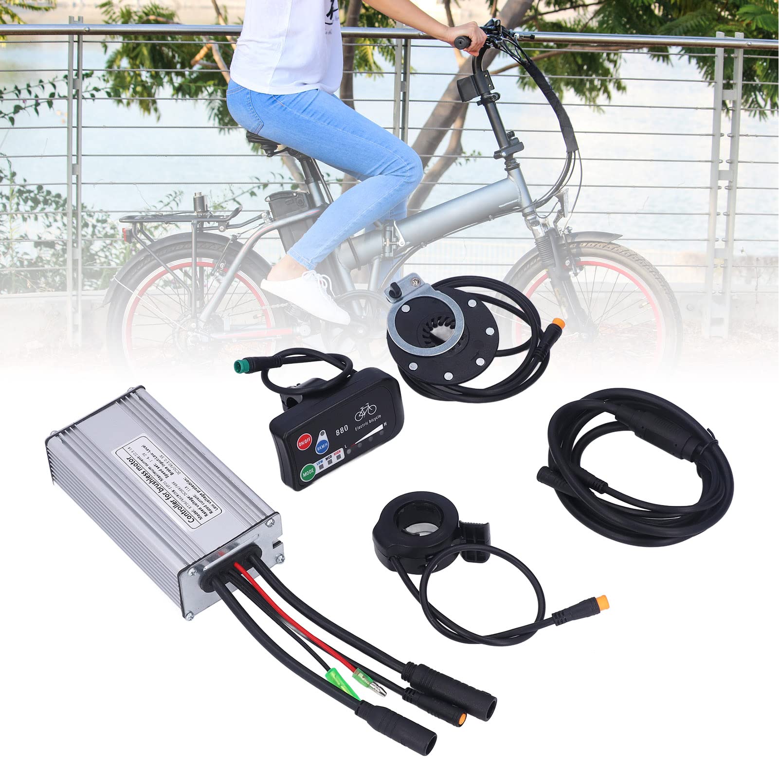 Kit de Controlador de Motor de Bicicleta Eléctrica, DC 36V 48V 500W 22A Controlador de Motor Pantalla LED 880 Acelerador de Pulgar 130X Sensor de Asistencia de Potencia 8C Kit