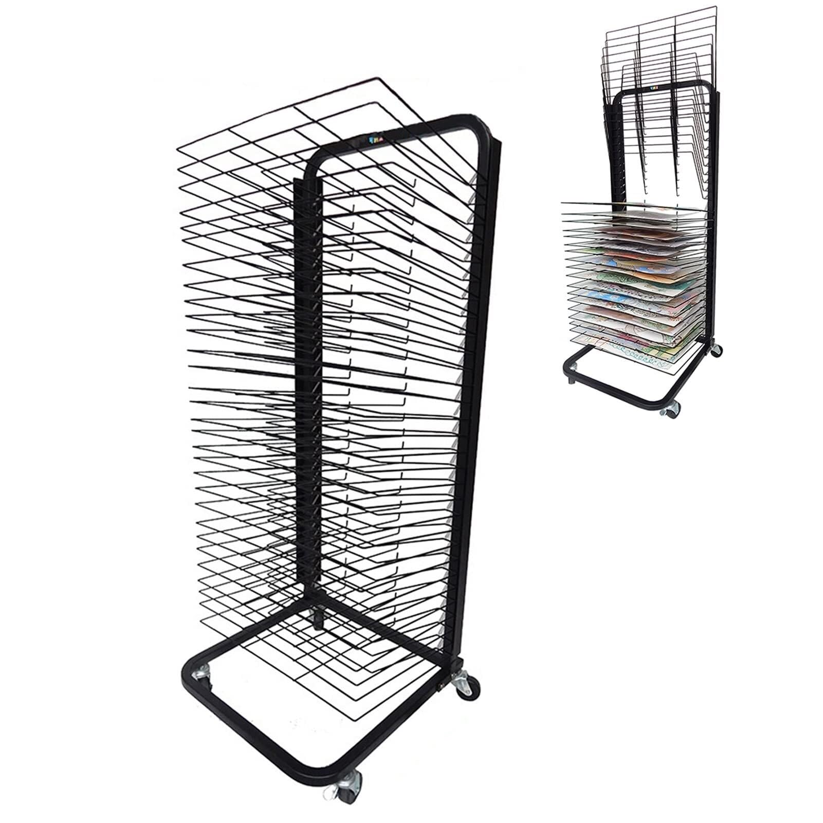 JYHHGDS Wire Art Drying Rack with 30 Shelves, Flexible Stackable Metal Cart for Canvas Storage, Mobile Steel Classroom & Studio