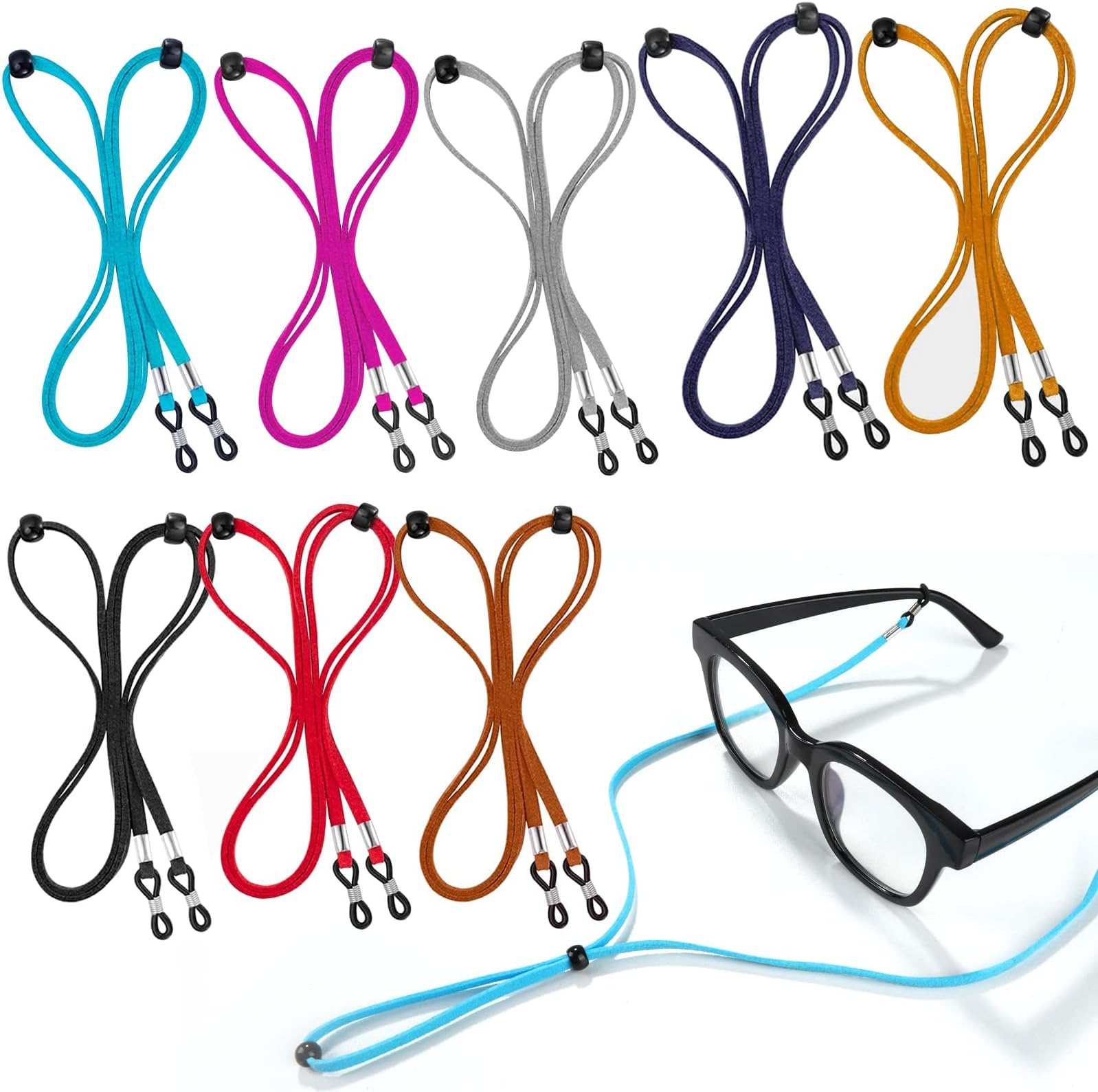 Eyeglass Strap, Leather Eyeglasses Strap String Adjustable Eyeglass Chain Lanyard Eyewear Retainers, Sport Sunglass Glasses Holder Strap for Men Women-8pcs