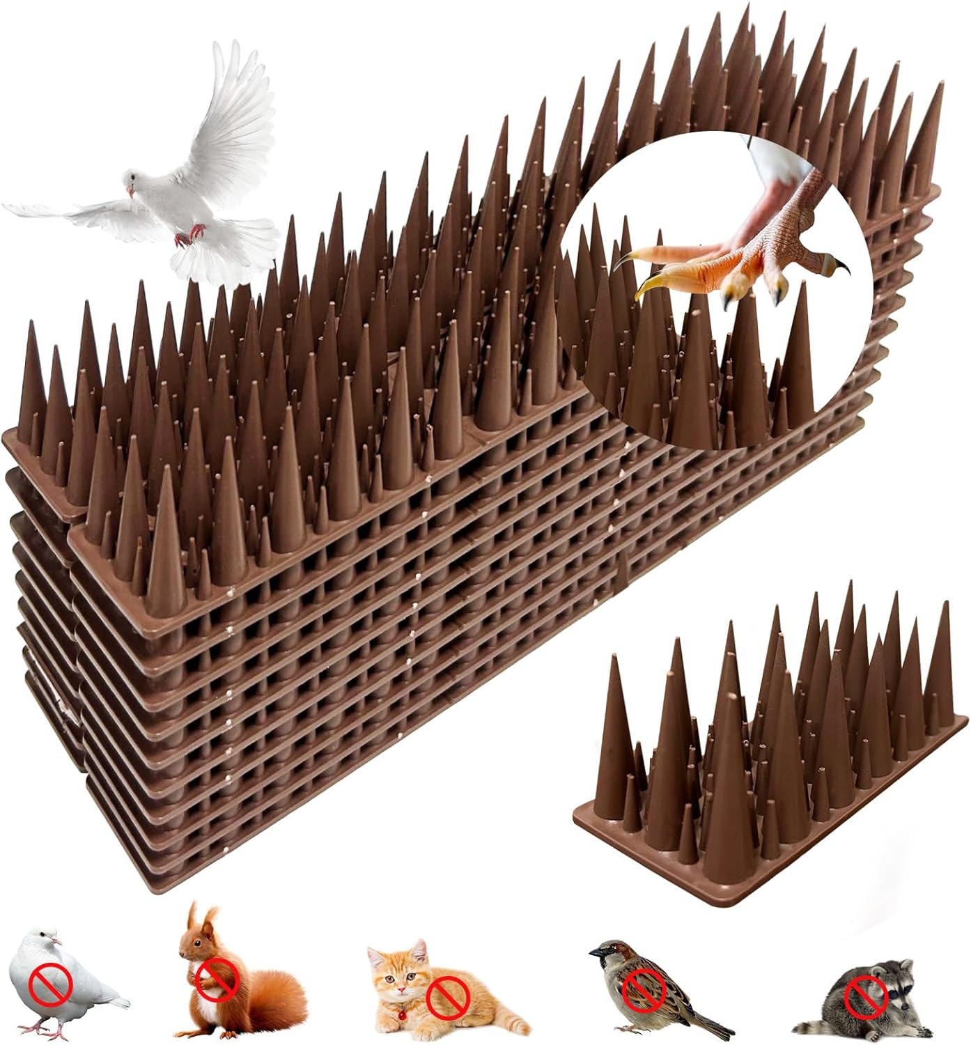 Bird Spikes Deterrent - Bird Nest Blockers 20 Pack Raccoon Pigeon Cat Deterrent Spikes, Squirrel Baffle for Bird Feeder Bird Deterrent Devices Outdoor to Keep Birds Away from Patio Porch Garden
