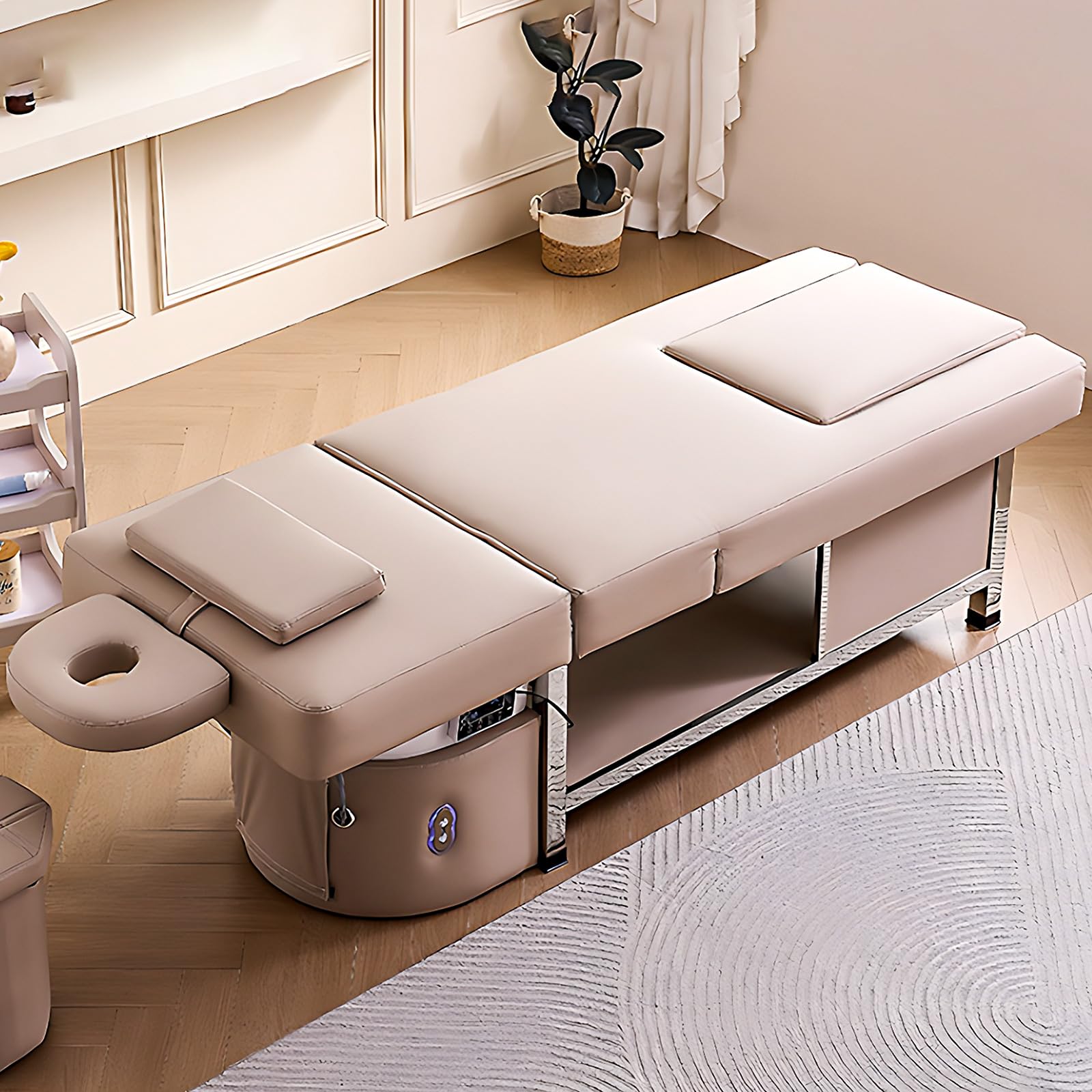 HHEvergreenEnsemble Massage Shampoo Bed & Head SPA Equipment with Water Cycle, Backrest Lifting Design, Pedicure Chair with Footbath, Stool, Ample
