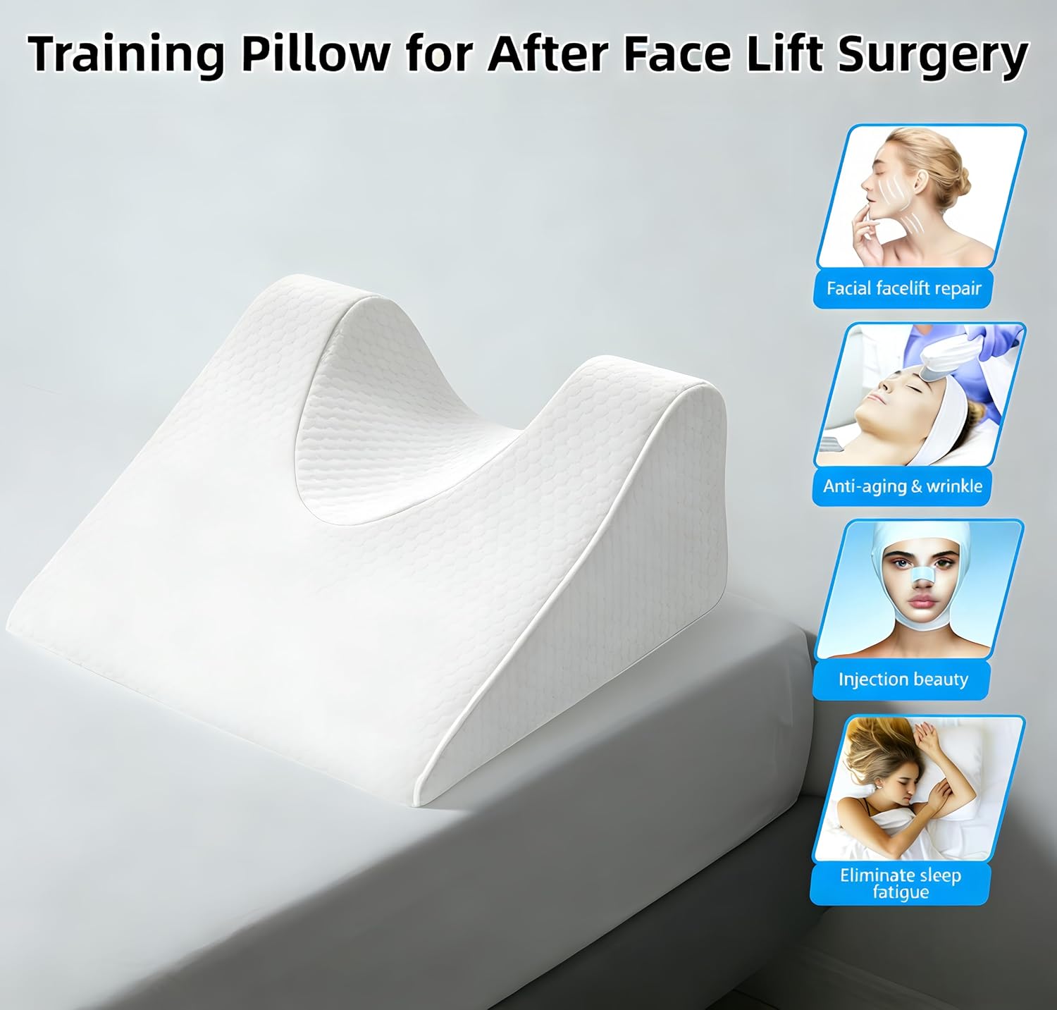 Facial Surgery Recovery Pillow, Memory Foam Support Back Sleeping Training Pillow for After Face Lift Surgery, Suit for After Neck Surgery Hair Transplant or Nose Job Pillow