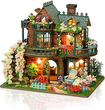 GXNRHG DIY Miniature House Kits, Mini Dollhouse with LED, Wooden Crafts for Adults Teen to Building, Birthday Elfin Garden