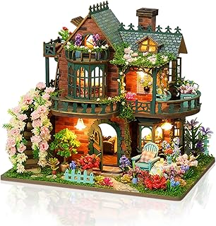 Cuteefun DIY Miniatur Haus Puppenhaus, Mini Puppenhaus mit LED, Holzhandwerk für Erwachsene Teenager zum Bauen, Geburtstag (Elfengarten)