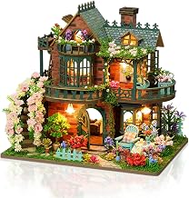 Cuteefun Miniature Dollhouse Kit with LED, Wooden Crafts for Adults Teenagers to Build, Christmas Gifts for Birthday (Elven Garden)
