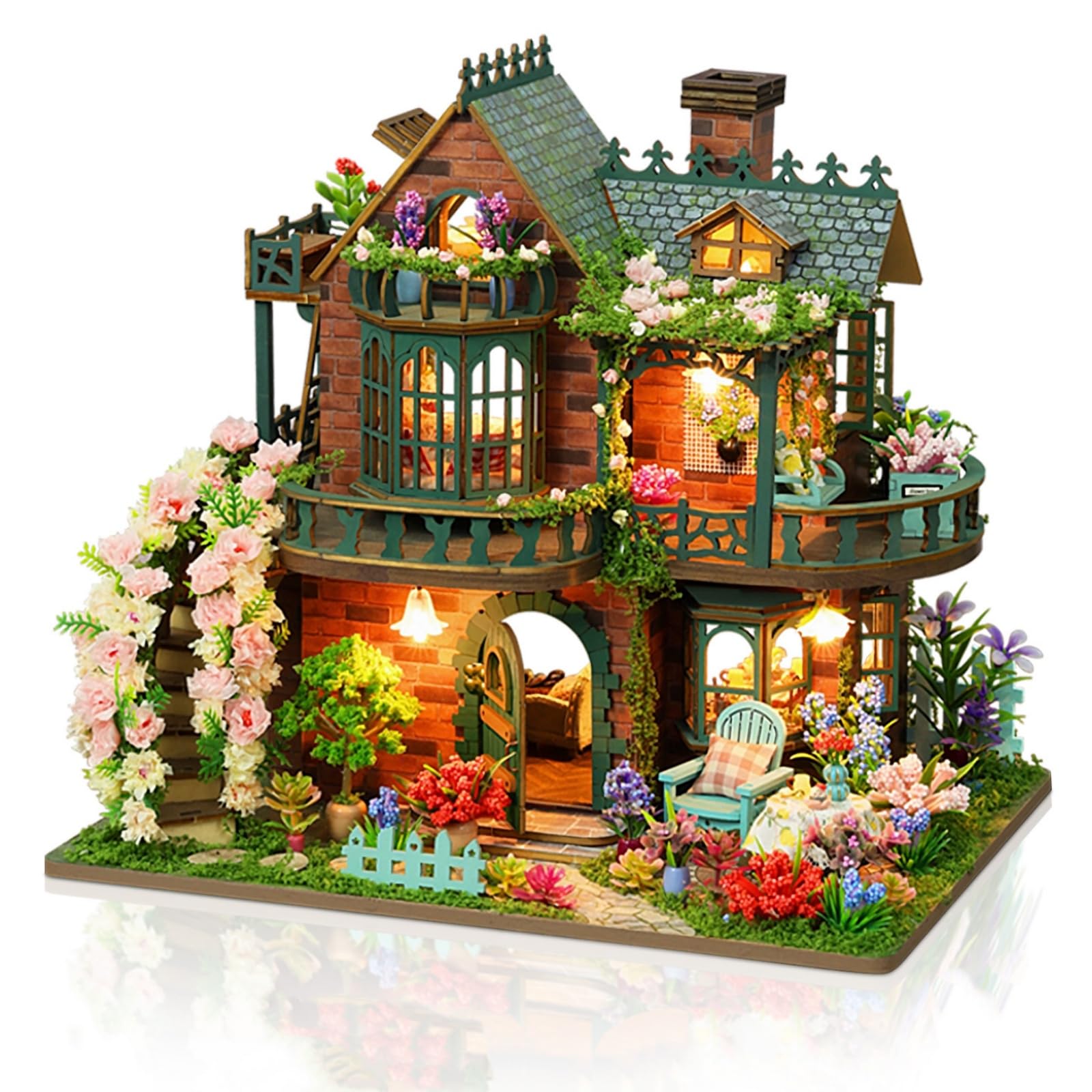 Cuteefun Zestawy do zrobienia miniaturowych domków, mini domek dla lalek z LED, skala 1:24