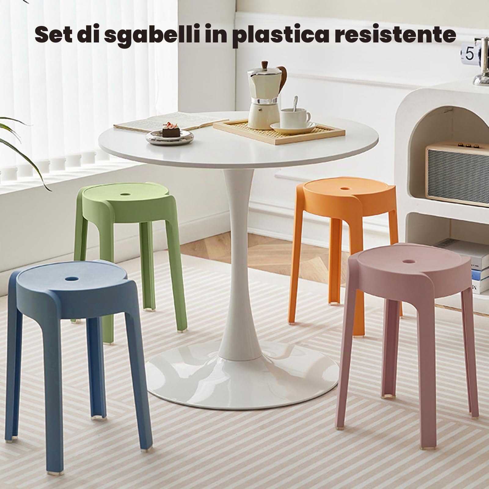 6 sgabelli impilabili in plastica, sgabelli da bar rotondi portatili con schienale scoperto, capacità di carico 150 kg, sedie leggere e colorate per casa, aula all'aperto, cucina e caffè