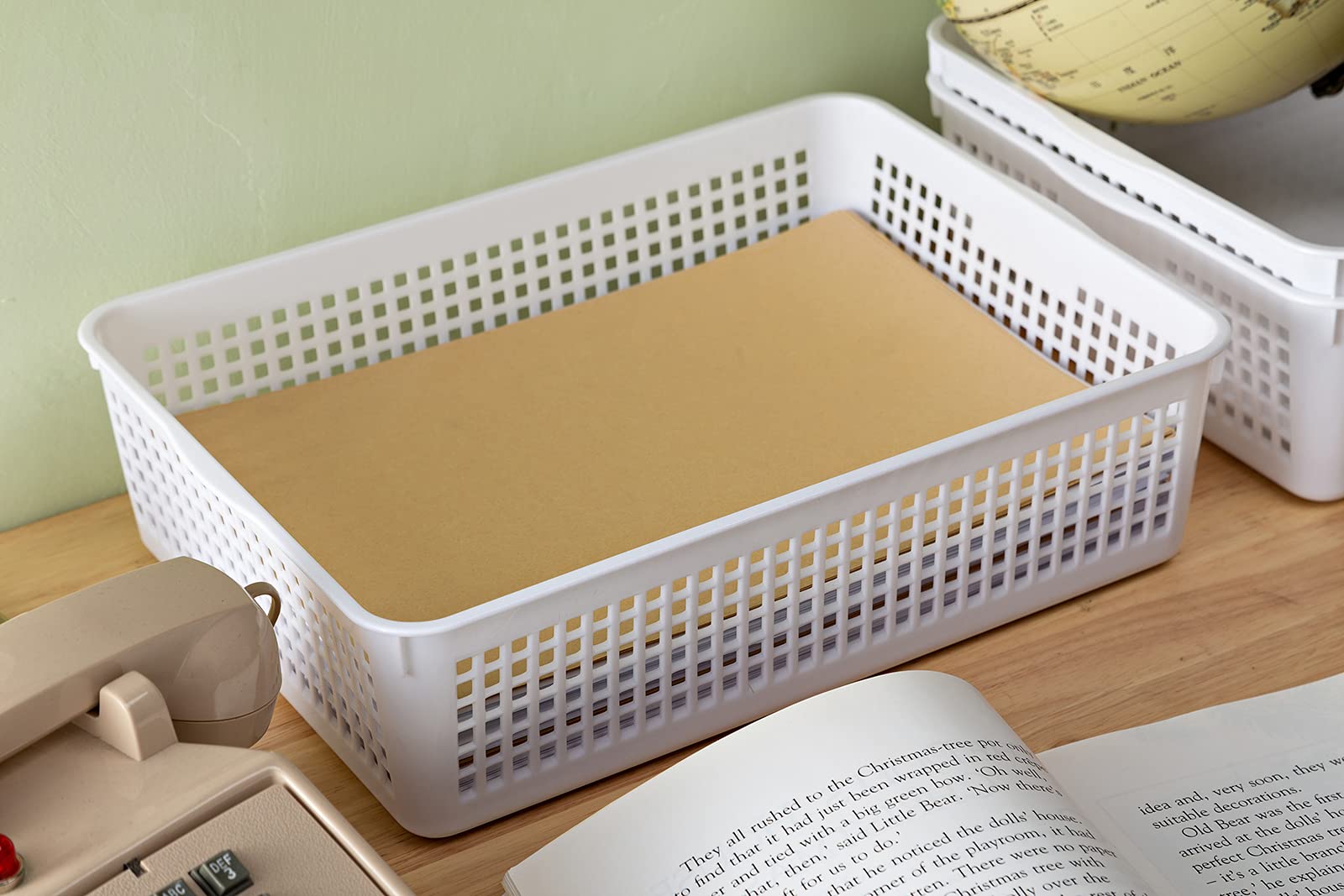 Eslite Lot de 6 paniers de rangement en plastique format A4, plateau de rangement pour documents et lettres (blanc)