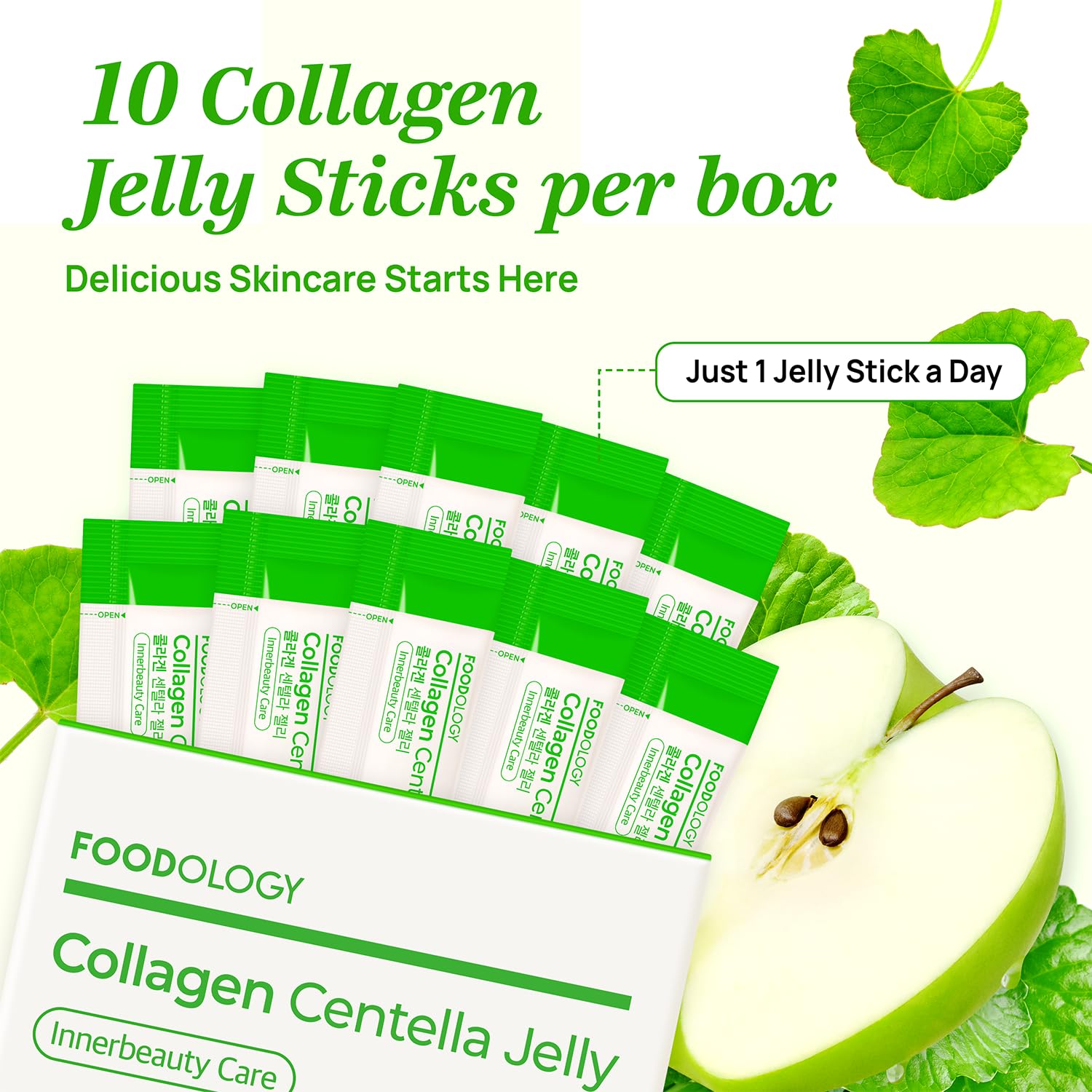 FOODOLOGY Coleology Collagen Centella Jelly, Gree Apple Flavor, 10 Sticks — Amazon image 5