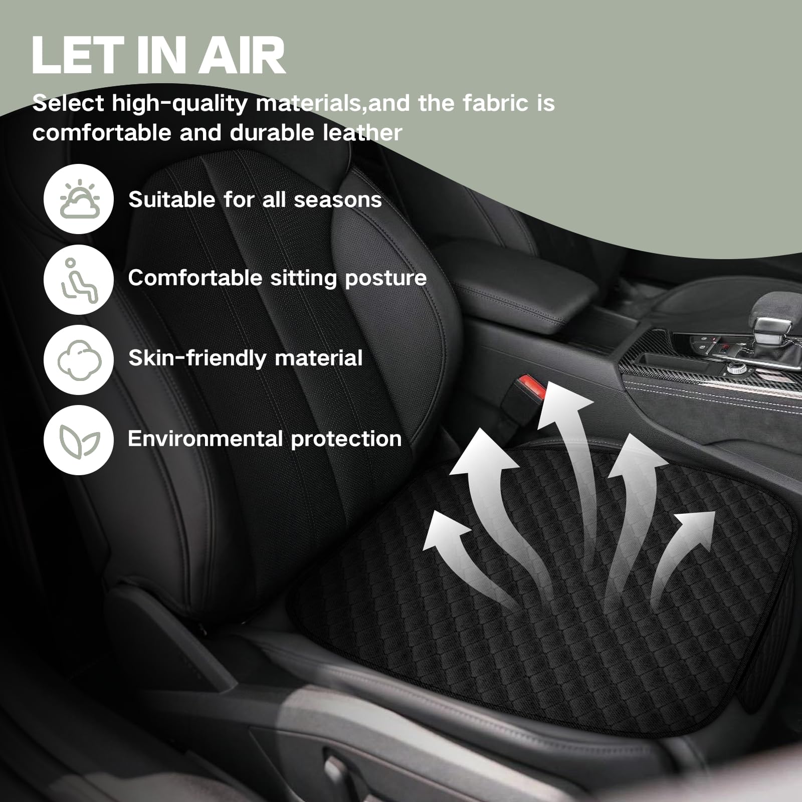 Lot de 2 coussins de siège de voiture antidérapants doux pour siège avant, respirants et confortables, housses de siège conducteur universelles pour SUV, berlines, camions (noir)