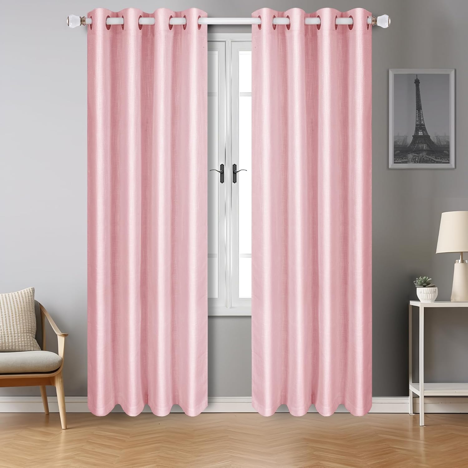 JIVINER 2 Panel Set Linen Blackout Curtains for Bedroom Living Room Darkening Curtains Grommet