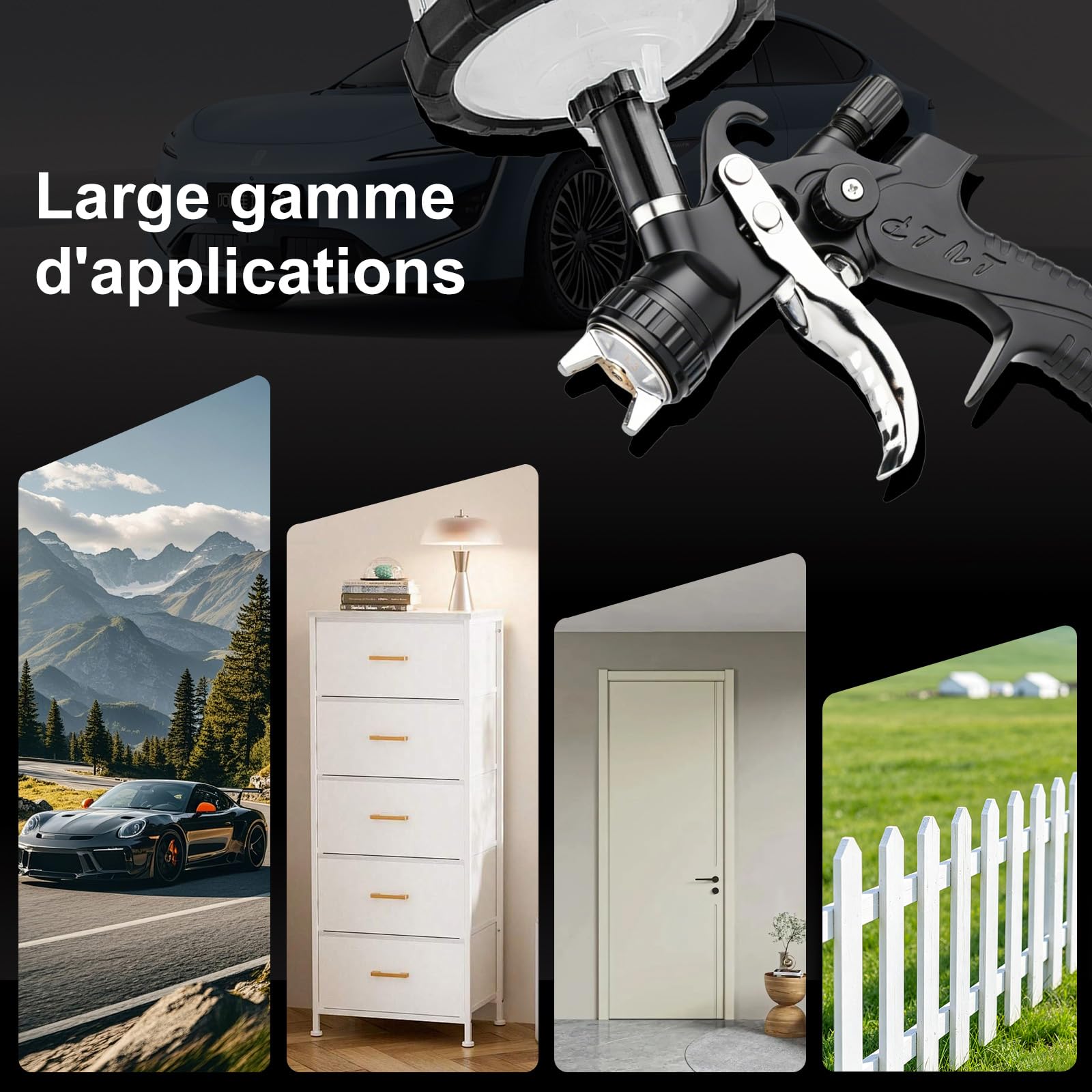 LVLP Pistolet pulvérisateur avec gobelet mélangeur de 650 ml et 10 gobelets jetables, buses de 1,3/1,7/2,0 mm, pistolet à peinture pour voiture, maison, meubles, clôtures, peintures et vernis de