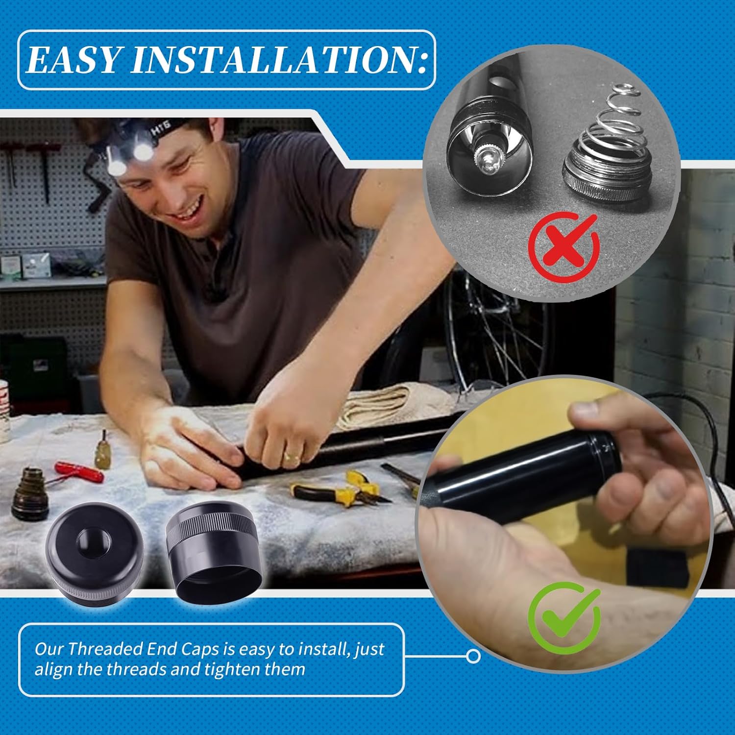 1/2"-28 Threaded Aluminum End Caps (Black) 1/2"-28 Threading for Secure Attachment